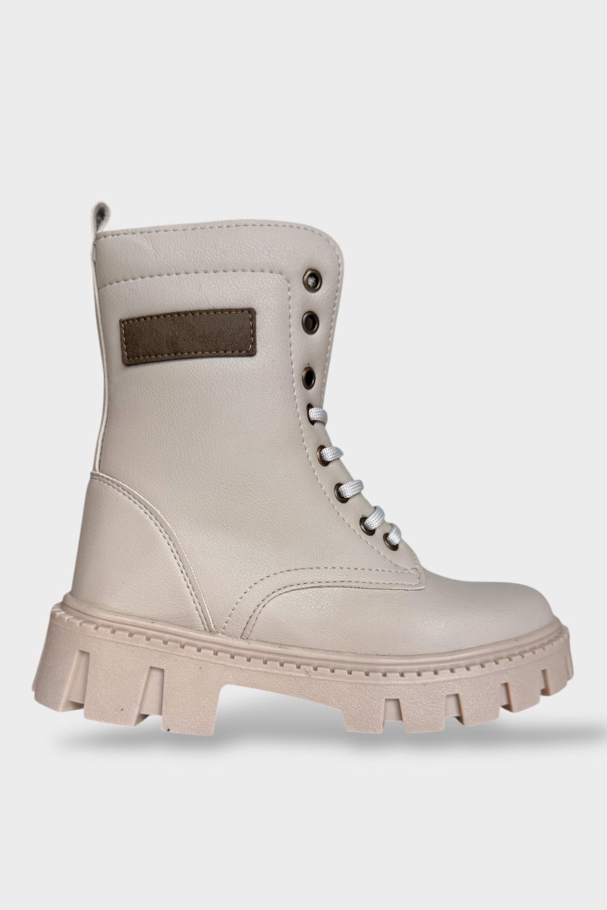 Kışlık Bağcıklı Fermuarlı Uzun Kadın Bot BEJ - Görsel 2