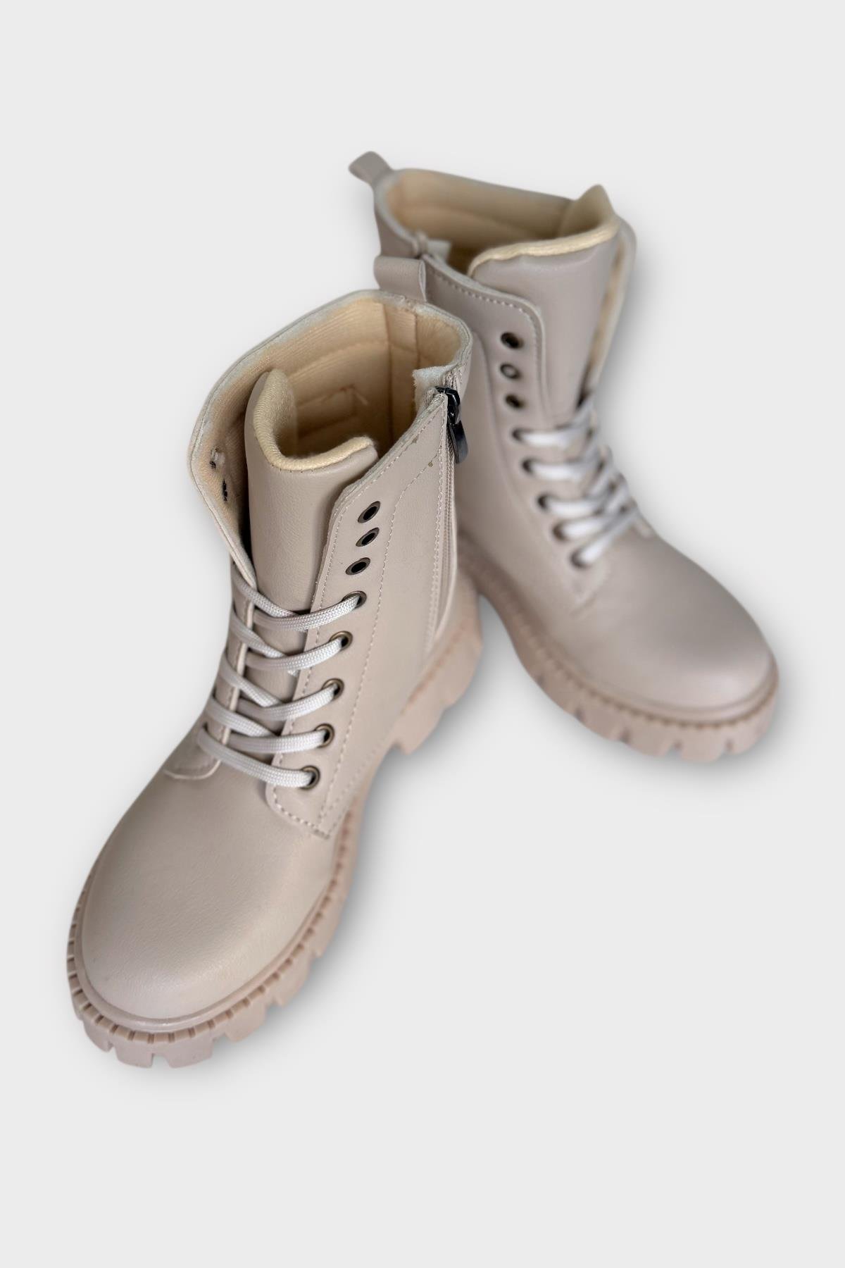 Kışlık Bağcıklı Fermuarlı Uzun Kadın Bot BEJ - Görsel 6