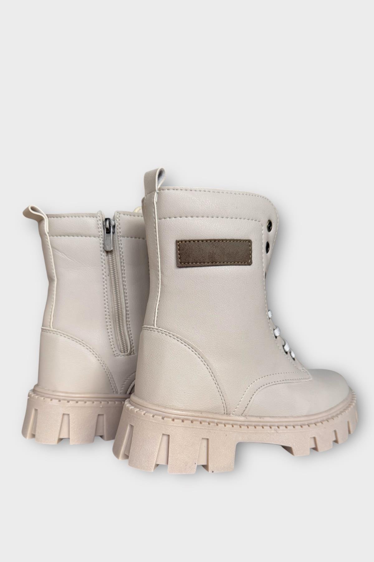 Kışlık Bağcıklı Fermuarlı Uzun Kadın Bot BEJ - Görsel 7