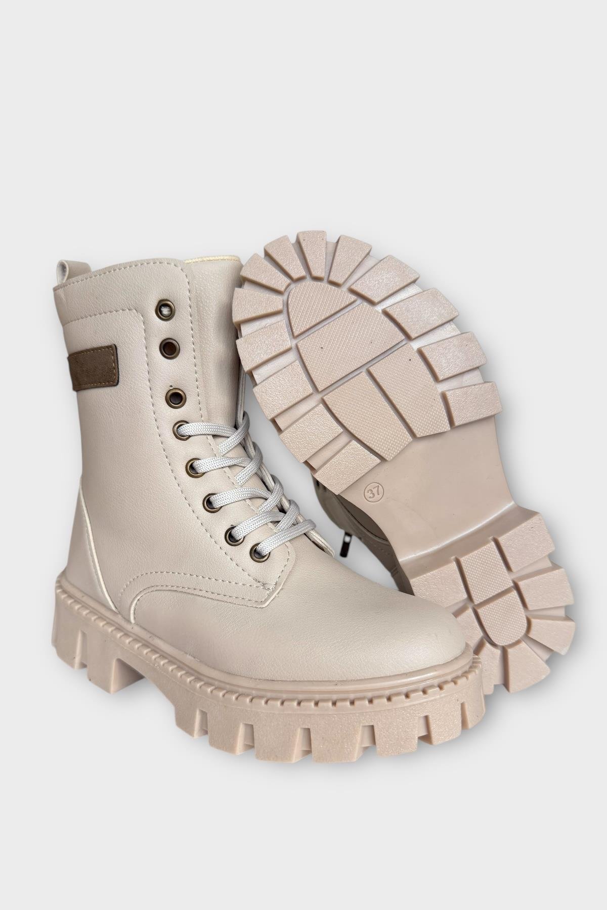 Kışlık Bağcıklı Fermuarlı Uzun Kadın Bot BEJ - Görsel 8