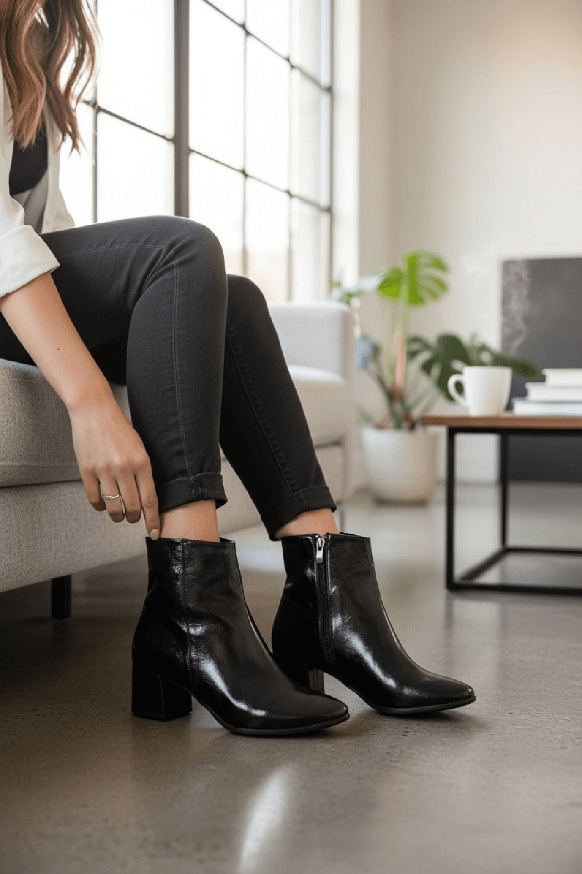 Fiamma Siyah Kırışık Rugan ( 5 Cm Topuklu ) Günlük Kullanım Kadın Botu - Görsel 3