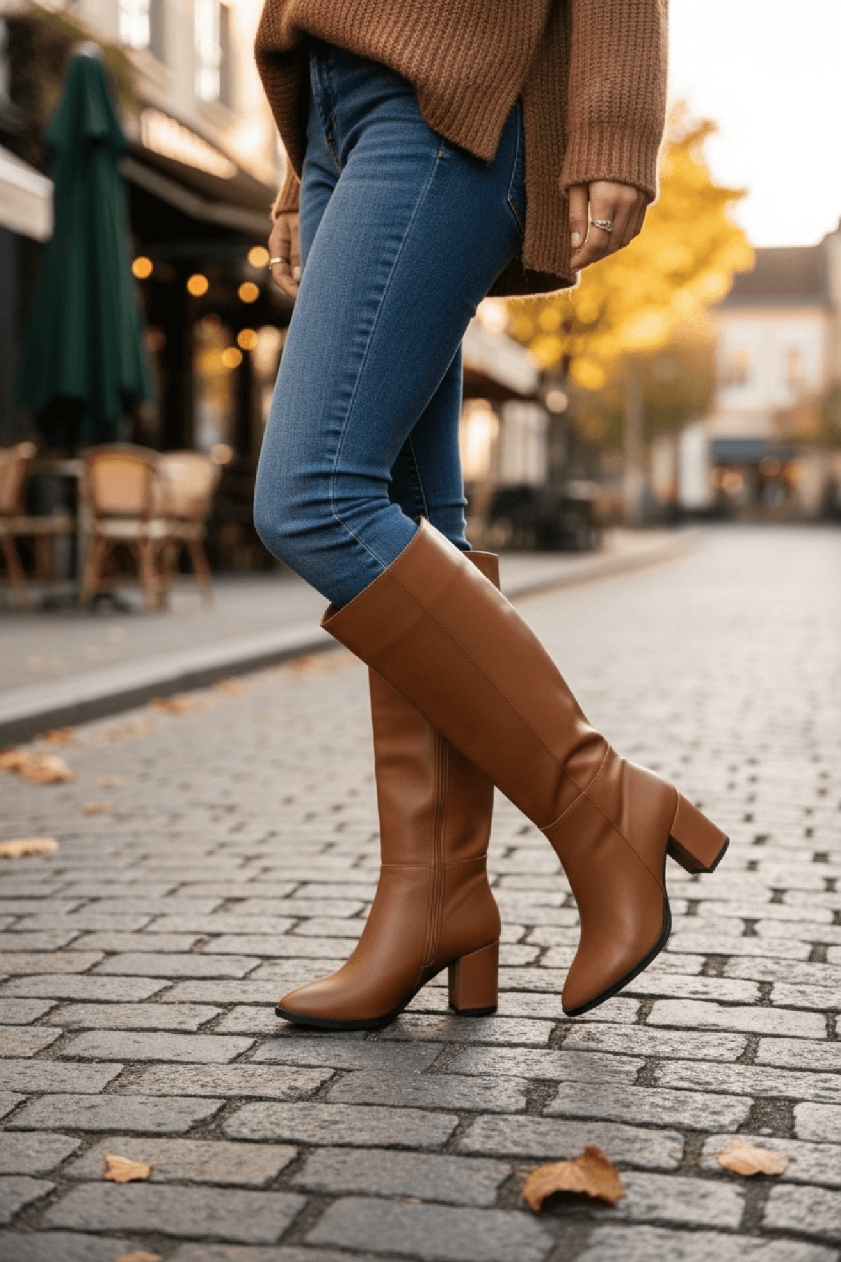 Kleo Taba Deri Topuklu (7cm) Yanı Fermuarlı Günlük Kullanım Çizme - Görsel 6