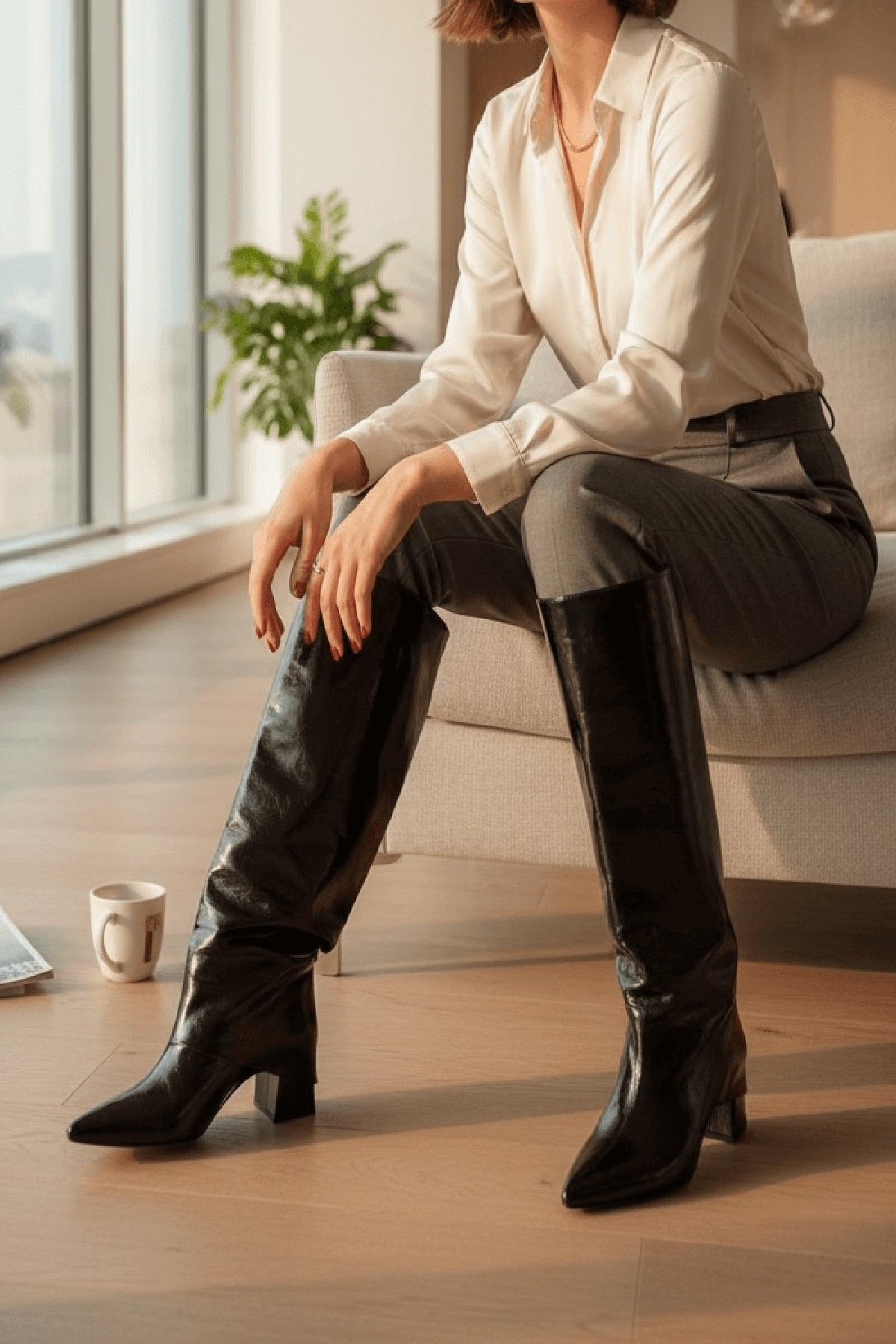 Strada Siyah Rugan Tak-Çıkar Konçlu (8 cm Topuk Boyu ) Günlük Kullanım Bot Ve Çizme - Görsel 6