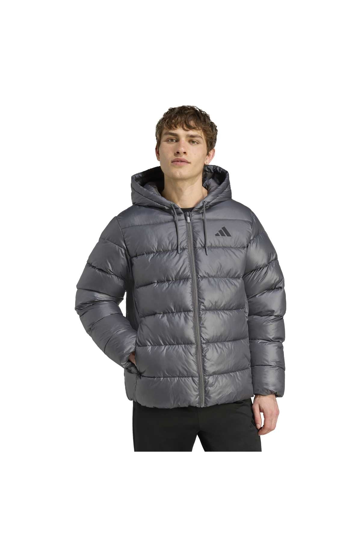 Essentials Synthetic Down Puffer Erkek Gri Kapüşonlu Kaz Tüyü Mont