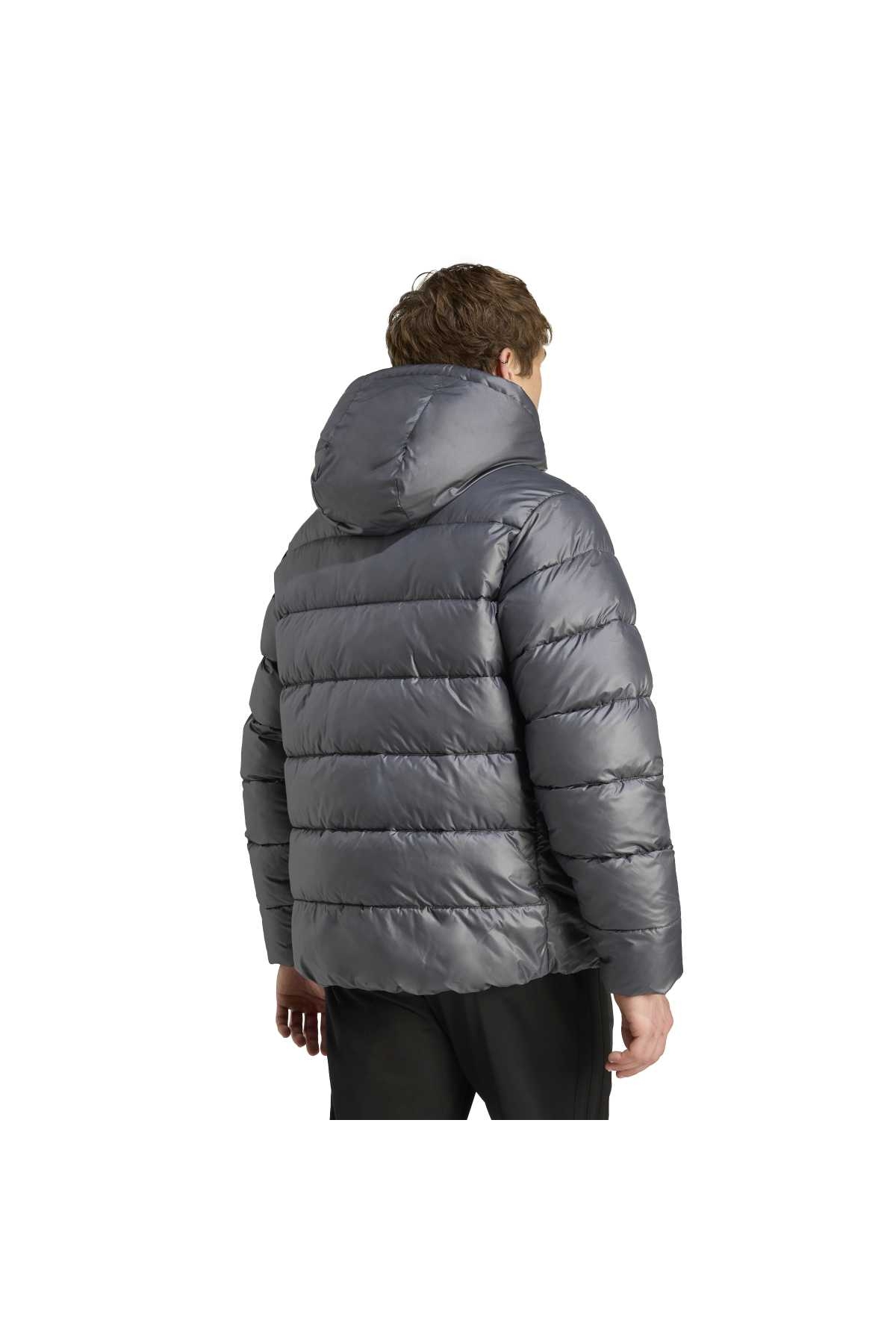Essentials Synthetic Down Puffer Erkek Gri Kapüşonlu Kaz Tüyü Mont