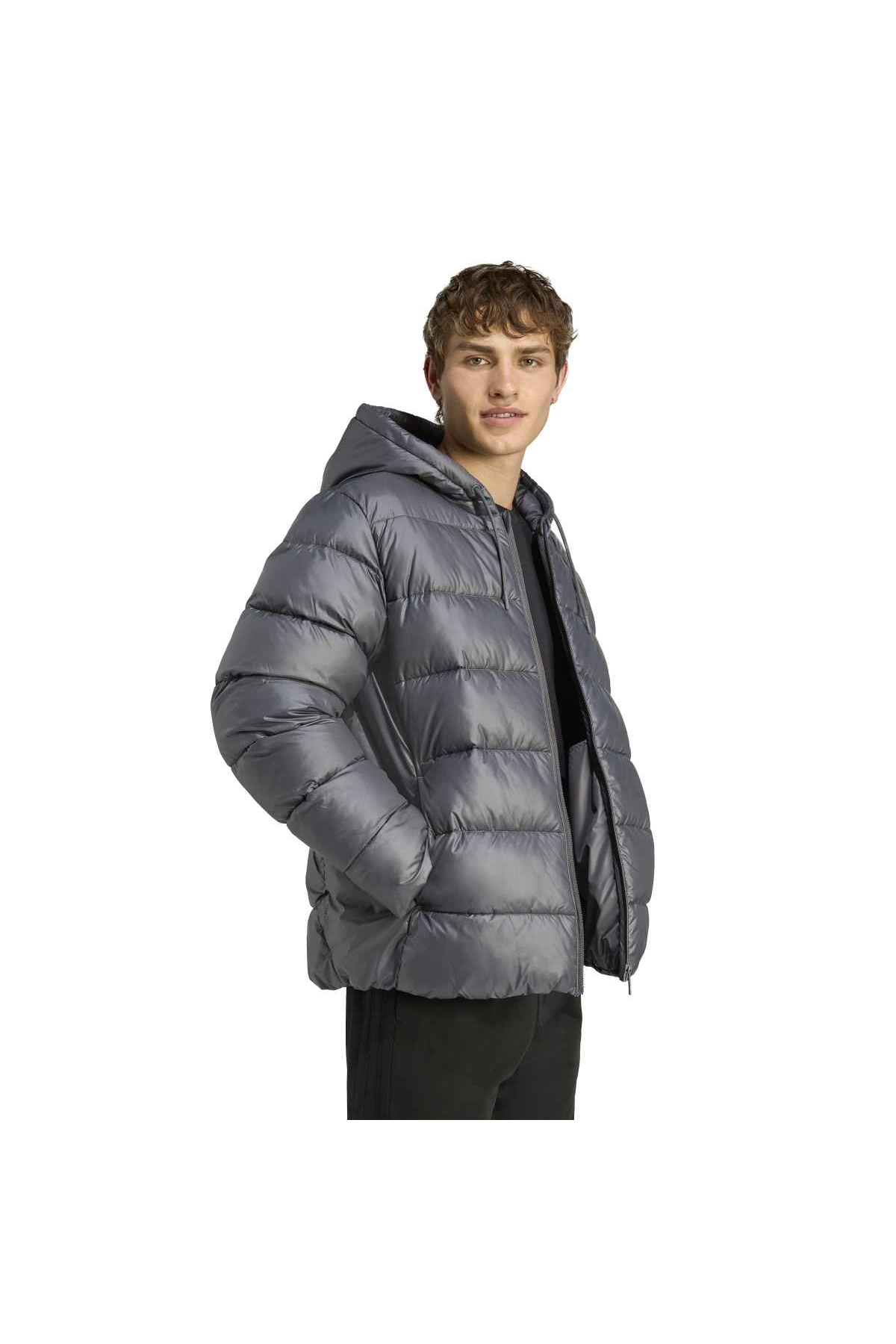 Essentials Synthetic Down Puffer Erkek Gri Kapüşonlu Kaz Tüyü Mont