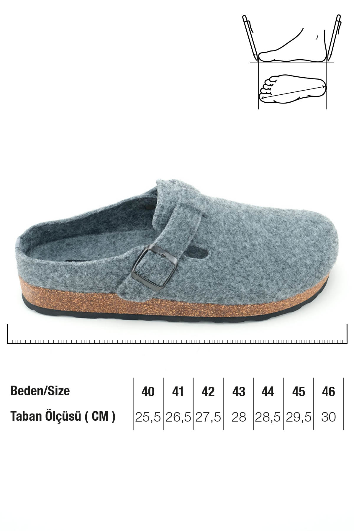 Erkek Kışlık Keçe Mantar Taban Tek Toka Ayarlanabilir Rahat Taban Ev Bahçe Terlik - Görsel 3