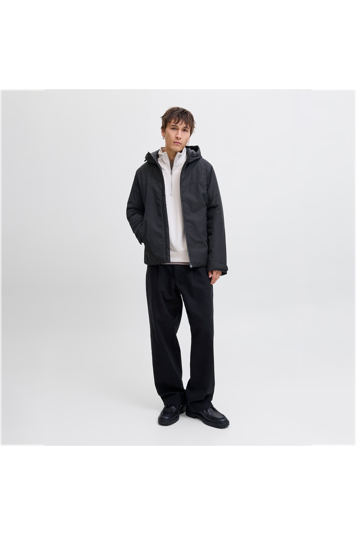 Jack&Jones Brandon Transitional Erkek Siyah Kapüşonlu Mont