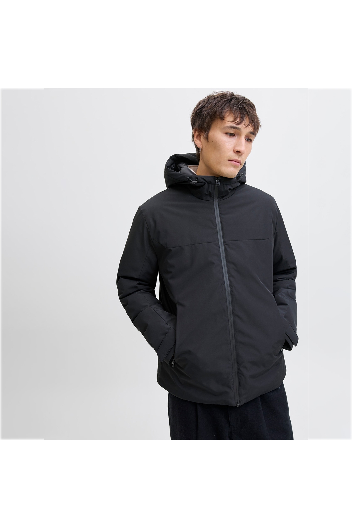 Jack&Jones Brandon Transitional Erkek Siyah Kapüşonlu Mont
