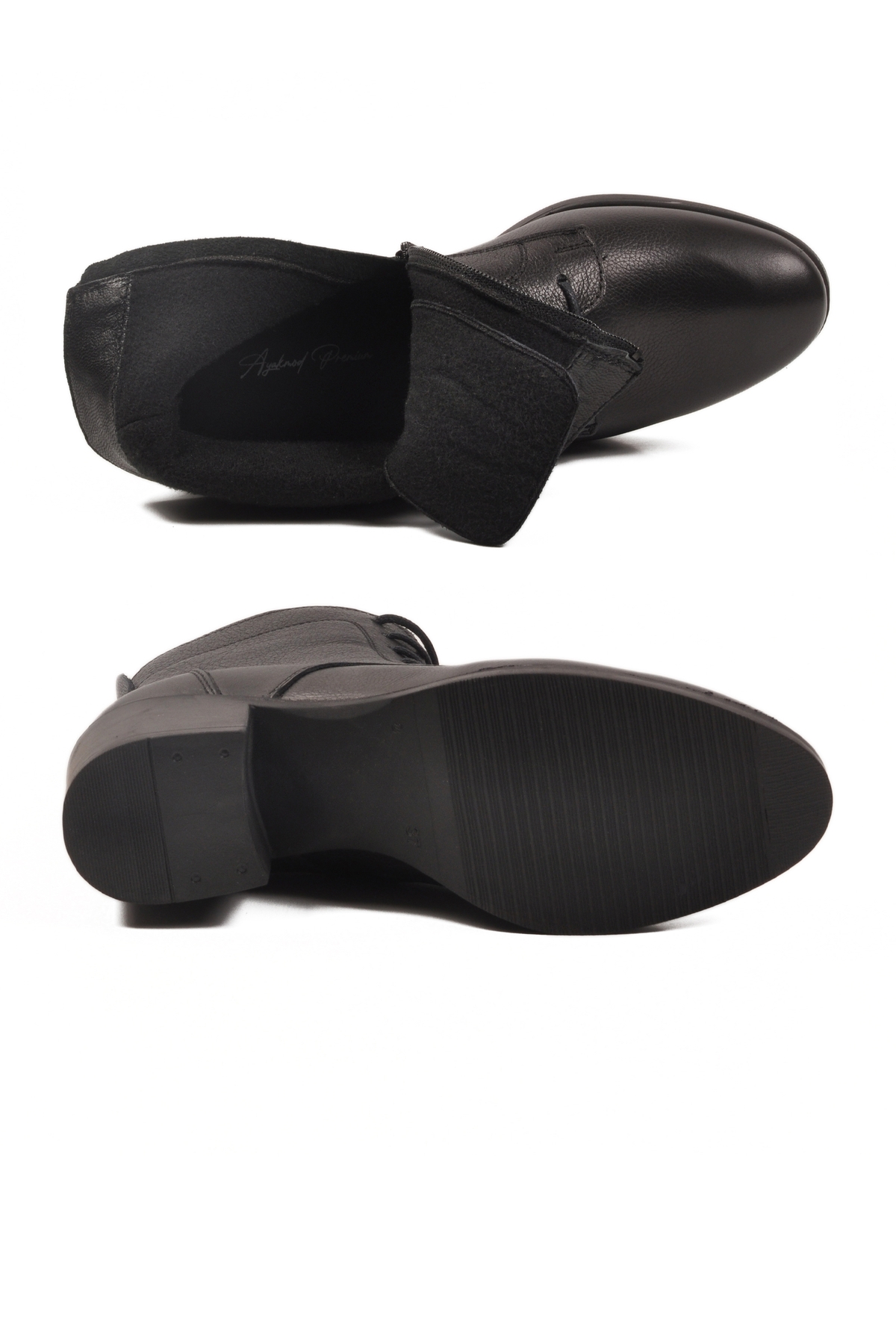 Siyah Hakiki Deri İçi Polarlı Kadın Topuklu Bot 92159-1 Z - Görsel 6