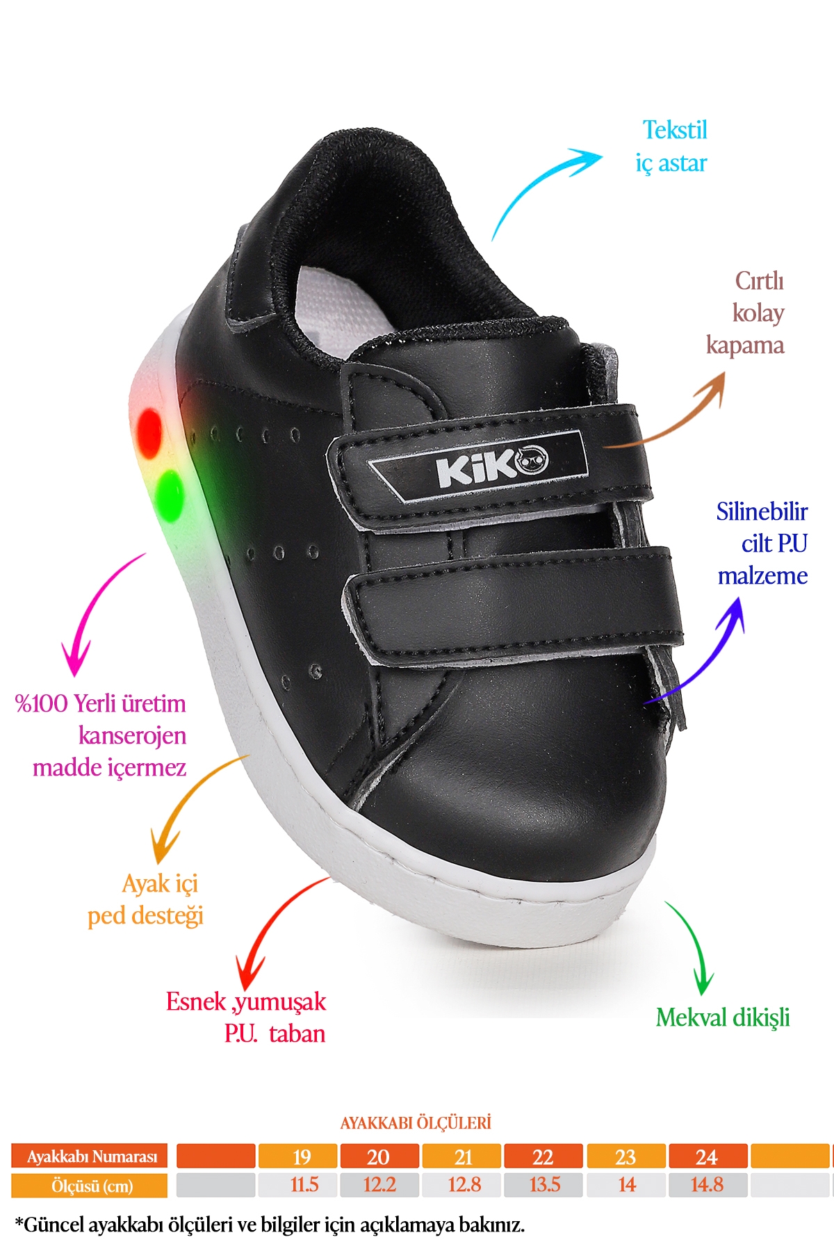 Royzo Cırtlı Işıklı Kız Çocuk Spor Ayakkabı Siyah - Görsel 3