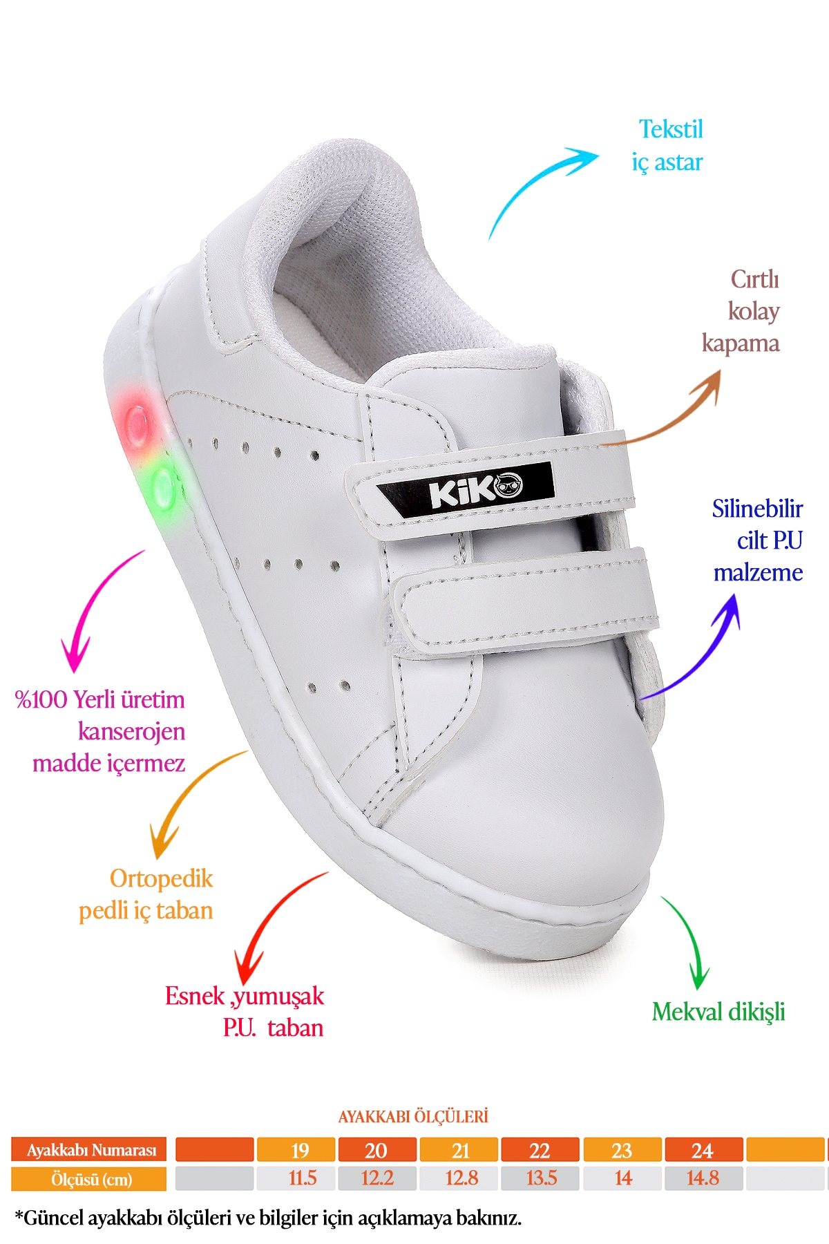 Royzo Cırtlı Işıklı Kız Çocuk Spor Ayakkabı Beyaz - Görsel 3