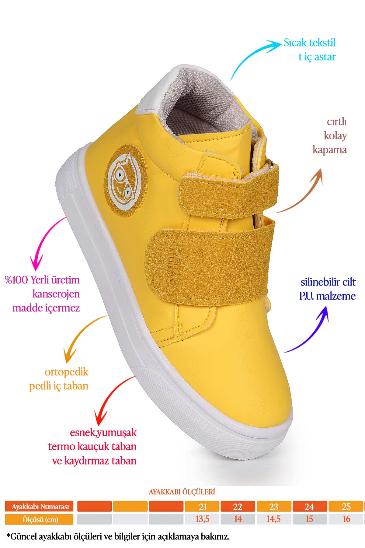 Coyote Cırtlı Kız Çocuk Günlük Bot Ayakkabı Sarı - Görsel 3