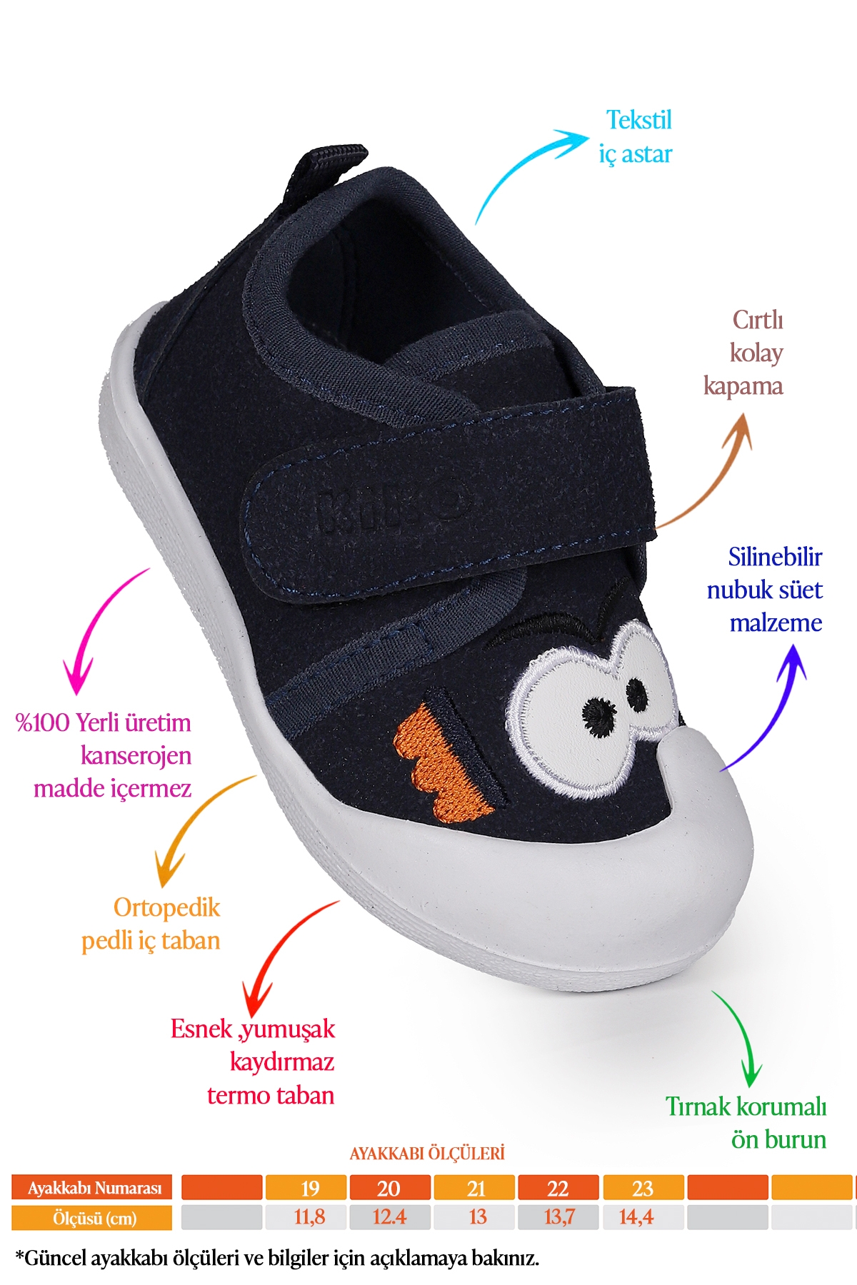 Cookie Cırtlı Kız Bebek İlk Adım Ortopedik Günlük Ayakkabı Lacivert - Görsel 3
