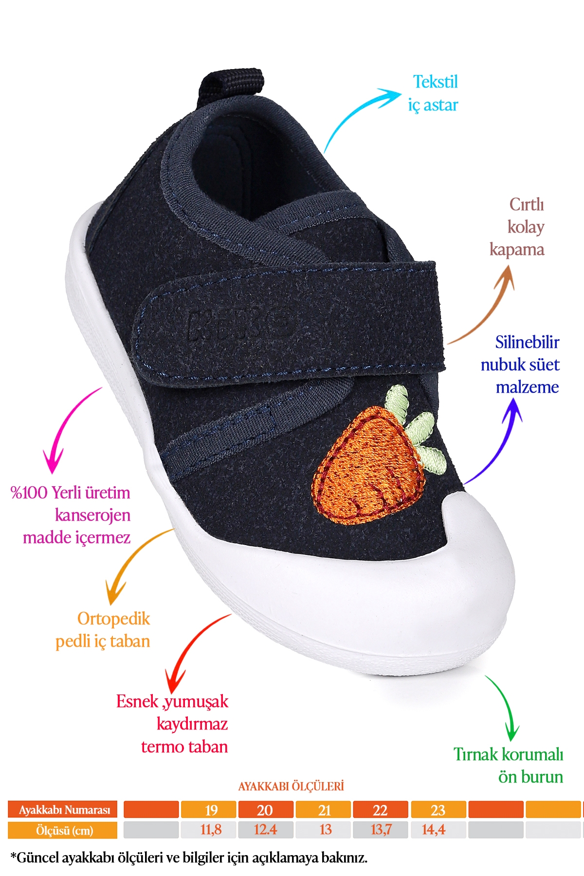 Strawberry Cırtlı Kız Bebek İlk Adım Ortopedik Günlük Ayakkabı Lacivert - Görsel 3