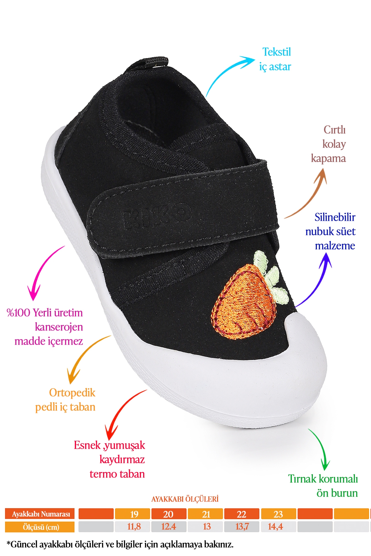 Strawberry Cırtlı Kız Bebek İlk Adım Ortopedik Günlük Ayakkabı Siyah - Görsel 3