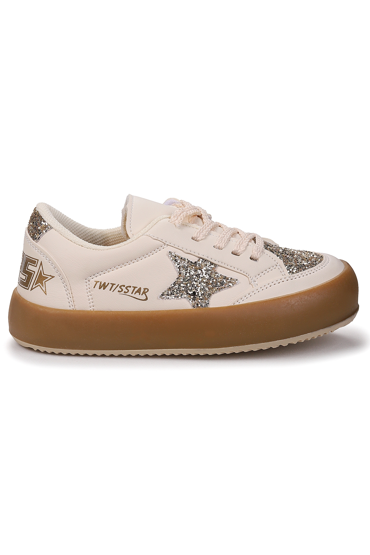 Rida Günlük Bağcıklı Kız Çocuk Spor Ayakkabı Krem - Altın - Görsel 2