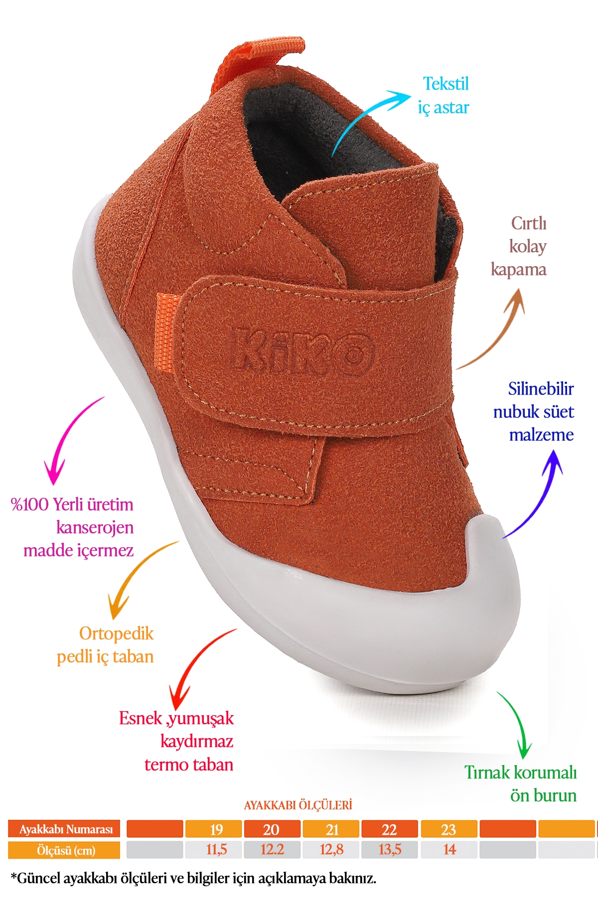 Winnie İlk Adım Cırtlı Kız Bebek Günlük Bot Ayakkabı Turuncu - Görsel 3