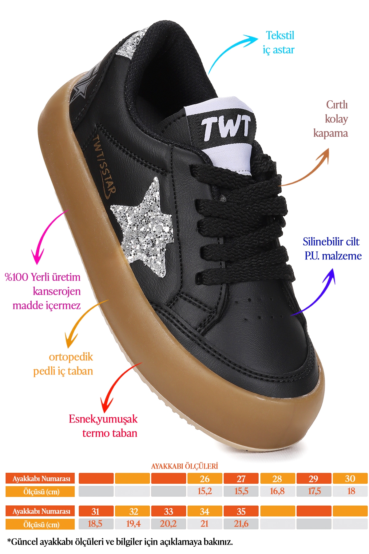 Rida Günlük Bağcıklı Kız Çocuk Spor Ayakkabı Siyah - Gümüş - Görsel 3