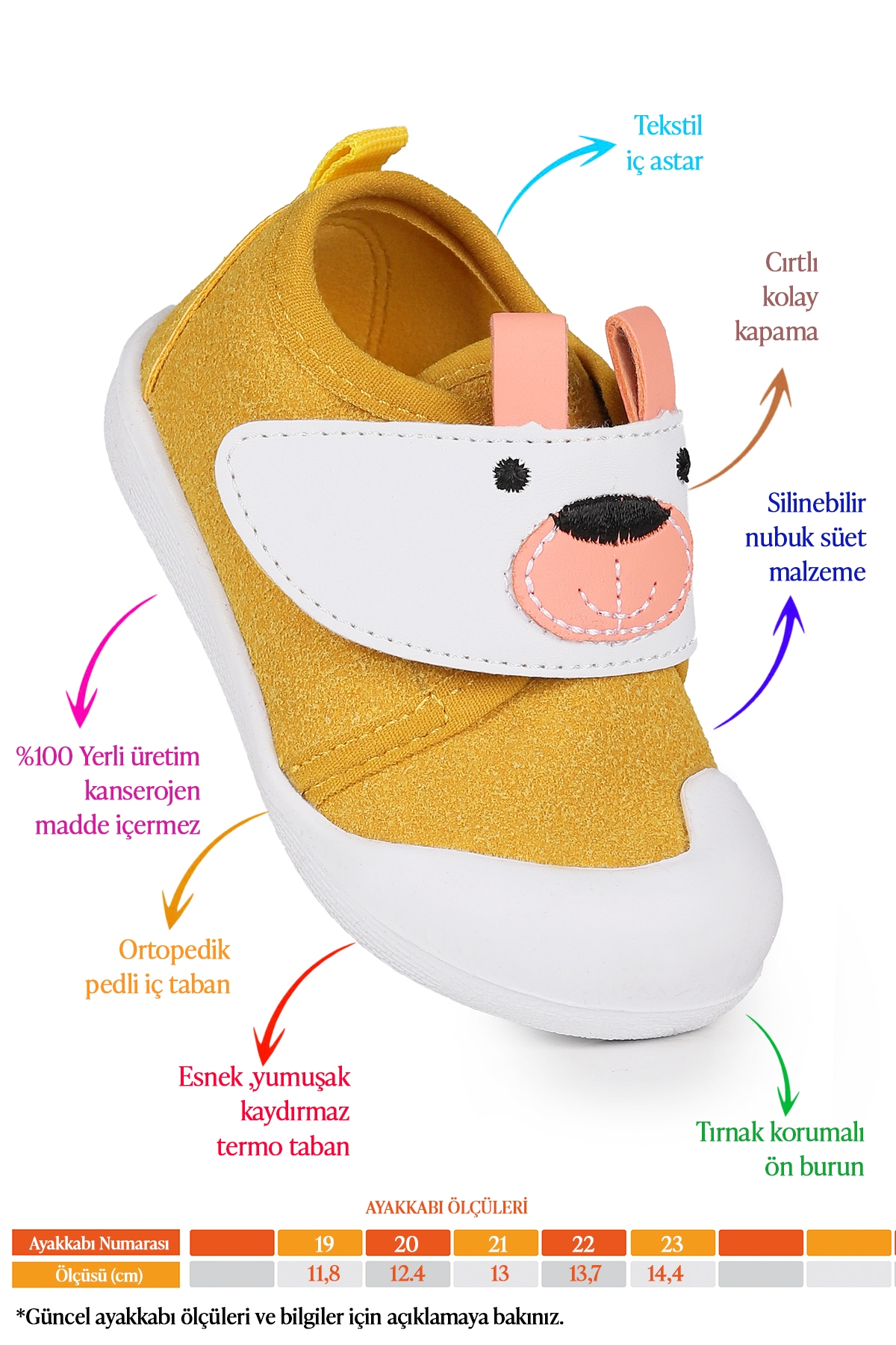 Winni Cırtlı Kız Bebek İlk Adım Ortopedik Günlük Ayakkabı Sarı - Görsel 3