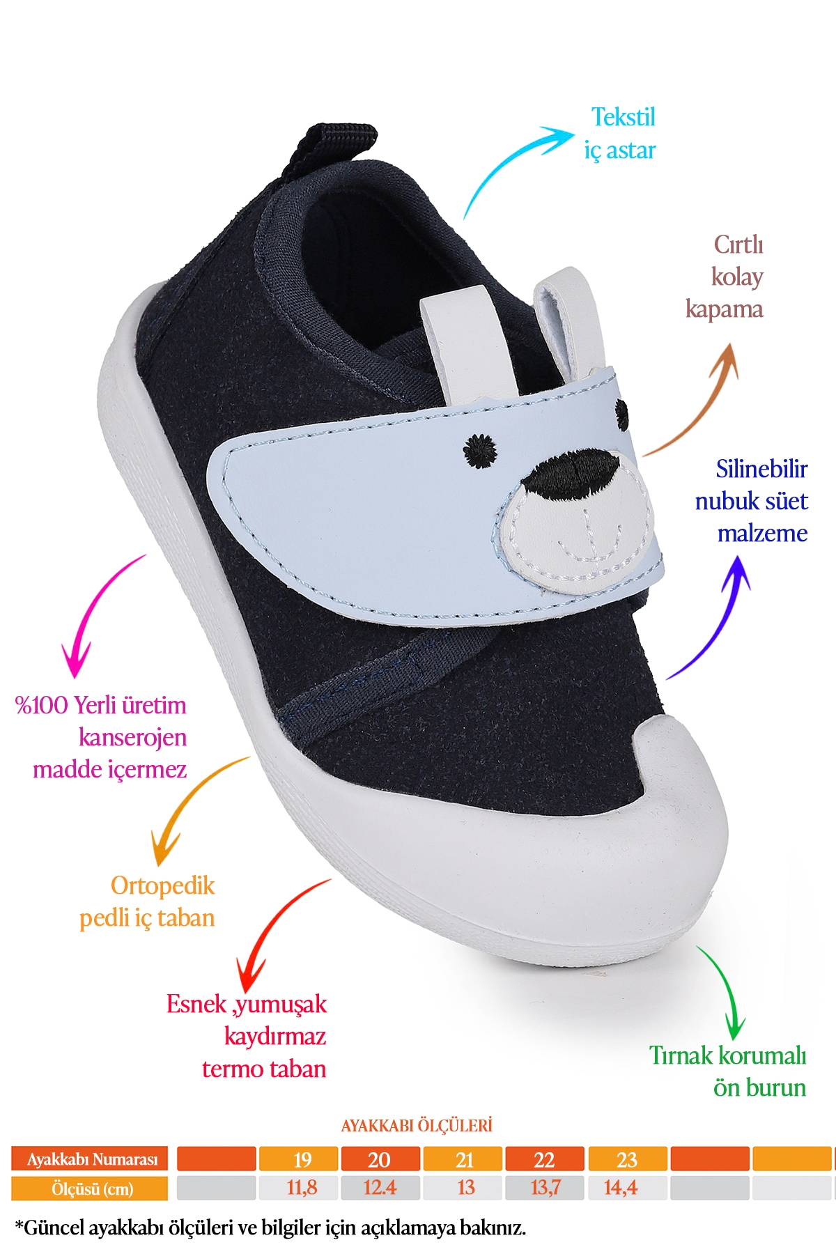 Winni Cırtlı Kız Bebek İlk Adım Ortopedik Günlük Ayakkabı Lacivert - Görsel 3
