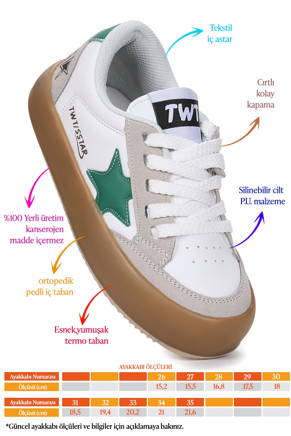 Rida Günlük Cırtlı Bağcıklı Erkek Çocuk Spor Ayakkabı Buz - Beyaz - Yeşil - Görsel 3