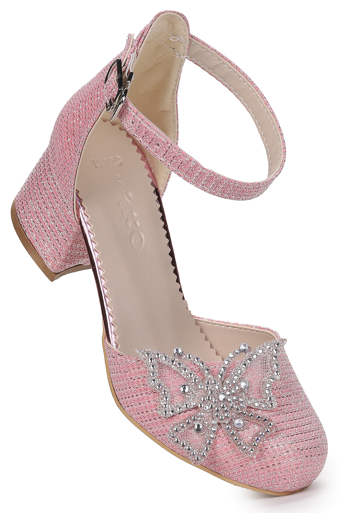 Zete Kum Simli Kız Çocuk 4 Cm Topuklu Abiye Ayakkabı Pembe - Görsel 4