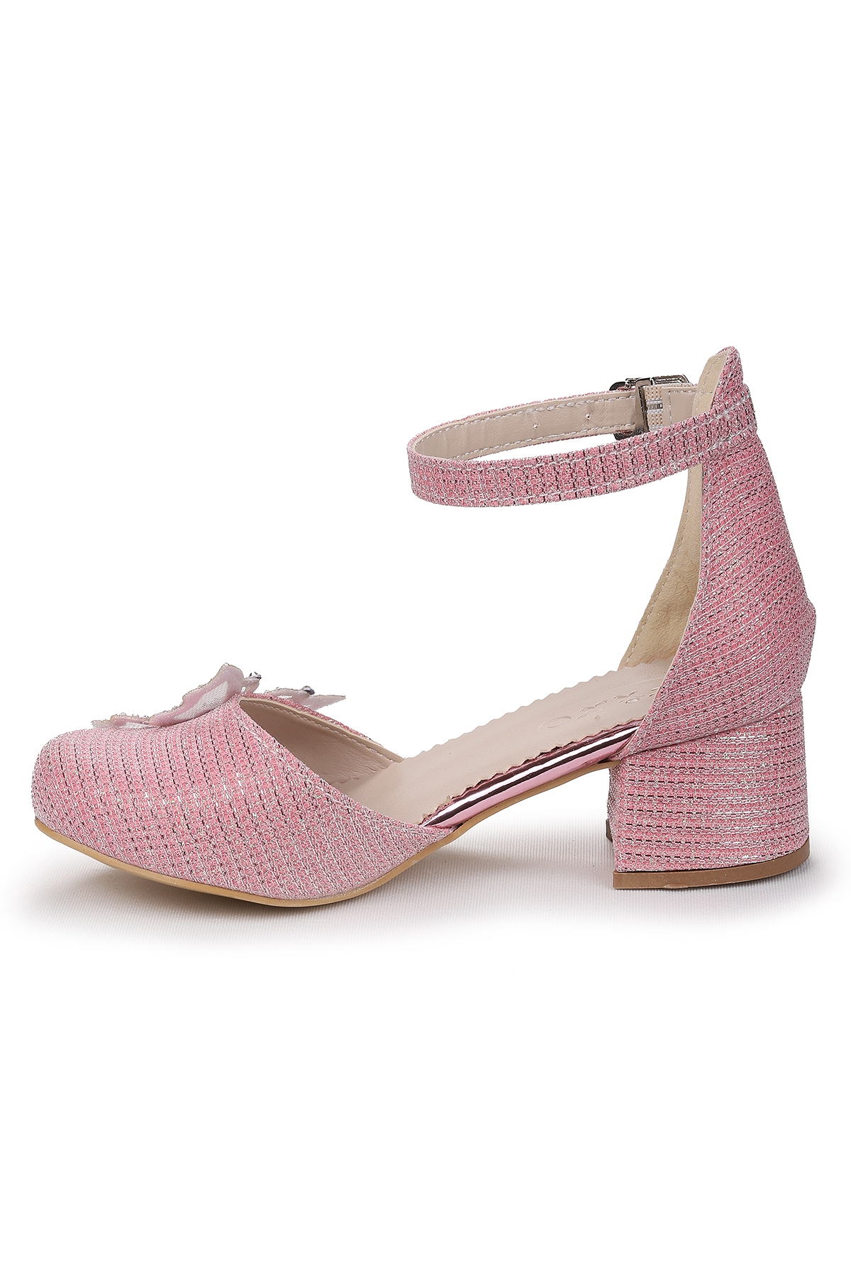 Zete Kum Simli Kız Çocuk 4 Cm Topuklu Abiye Ayakkabı Pembe - Görsel 5