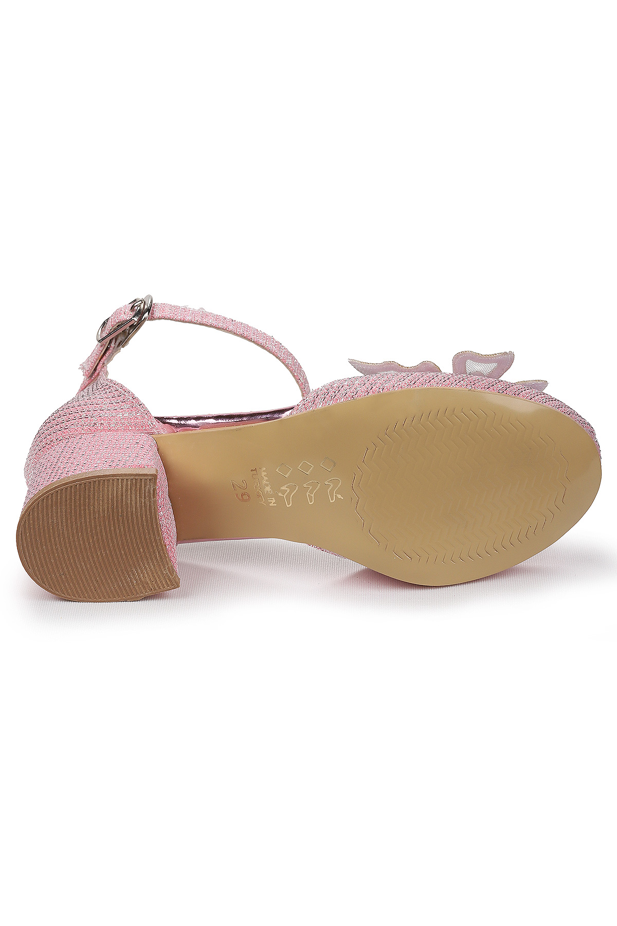 Zete Kum Simli Kız Çocuk 4 Cm Topuklu Abiye Ayakkabı Pembe - Görsel 6