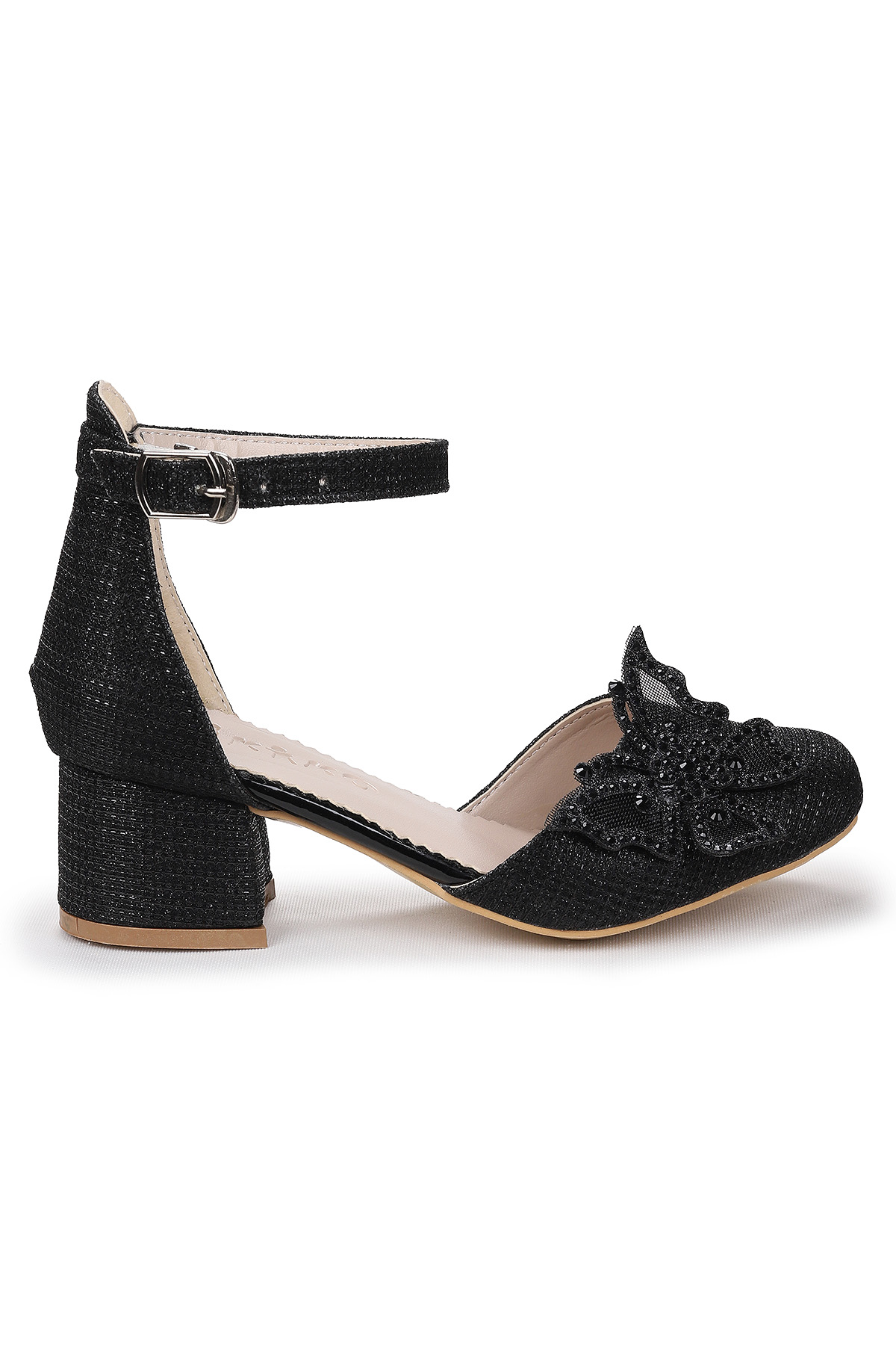 Zete Kum Simli Kız Çocuk 4 Cm Topuklu Abiye Ayakkabı Siyah - Görsel 2