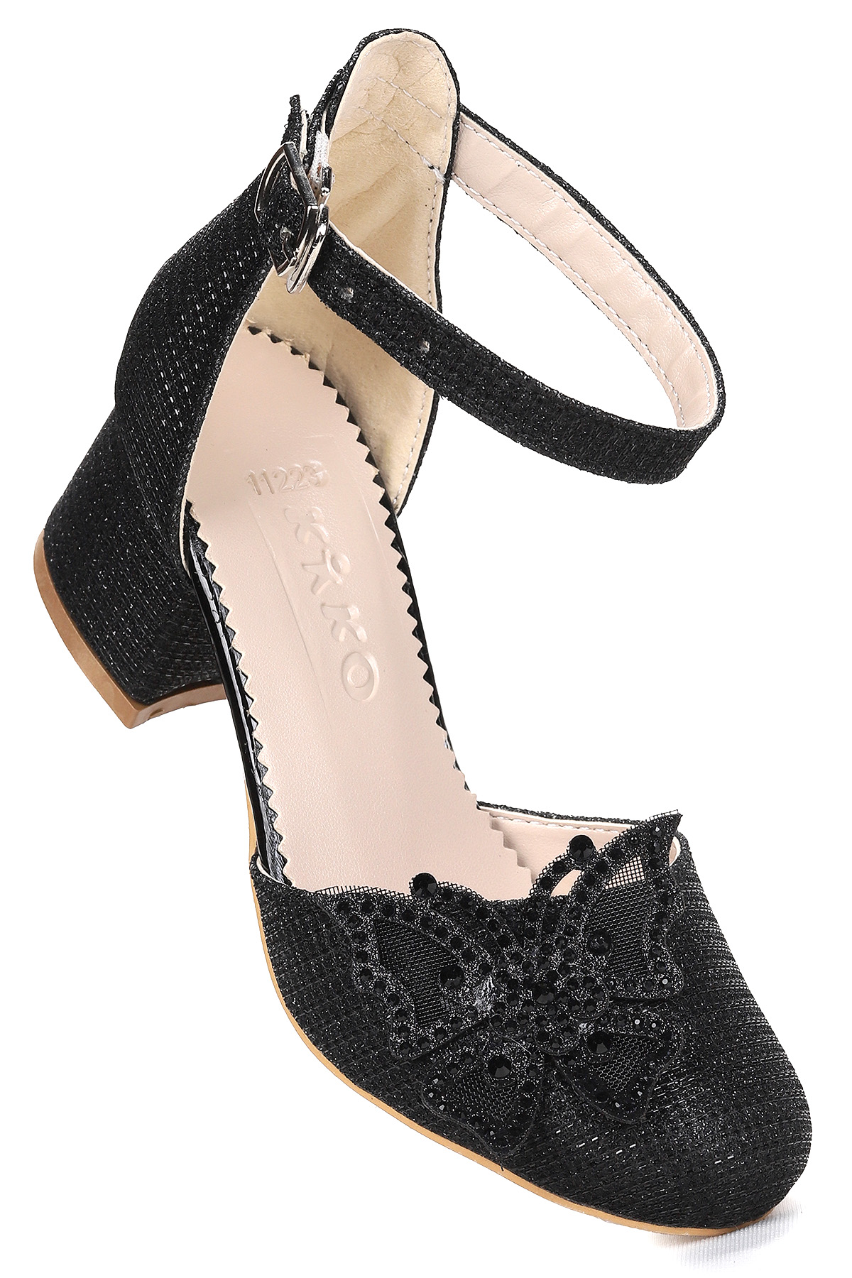 Zete Kum Simli Kız Çocuk 4 Cm Topuklu Abiye Ayakkabı Siyah - Görsel 4