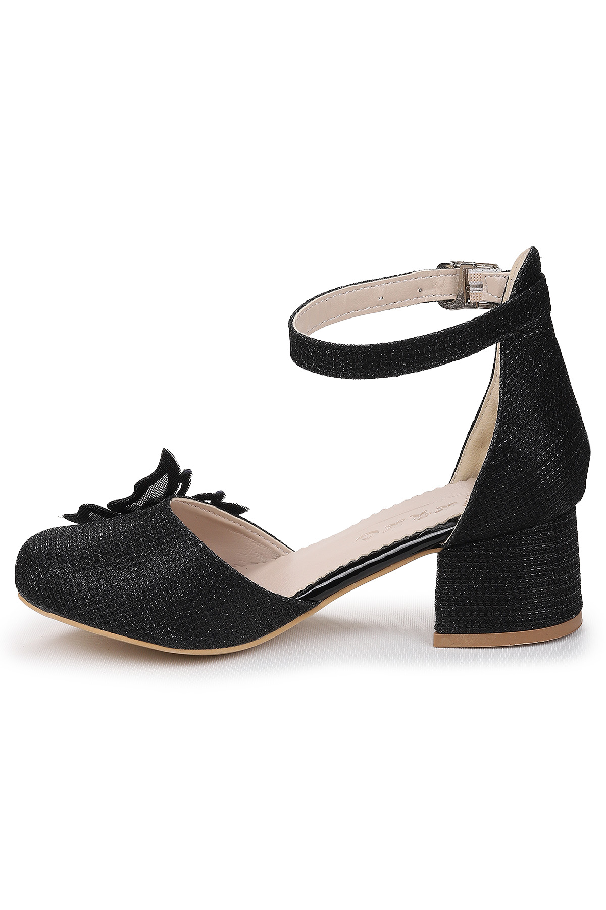 Zete Kum Simli Kız Çocuk 4 Cm Topuklu Abiye Ayakkabı Siyah - Görsel 5