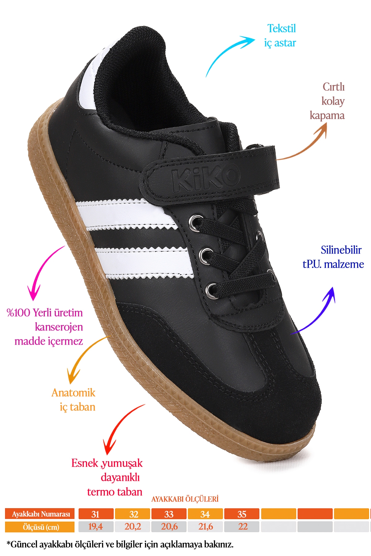 Renis Günlük Cırtlı Kız Çocuk Spor Ayakkabı Siyah - Beyaz - Görsel 3