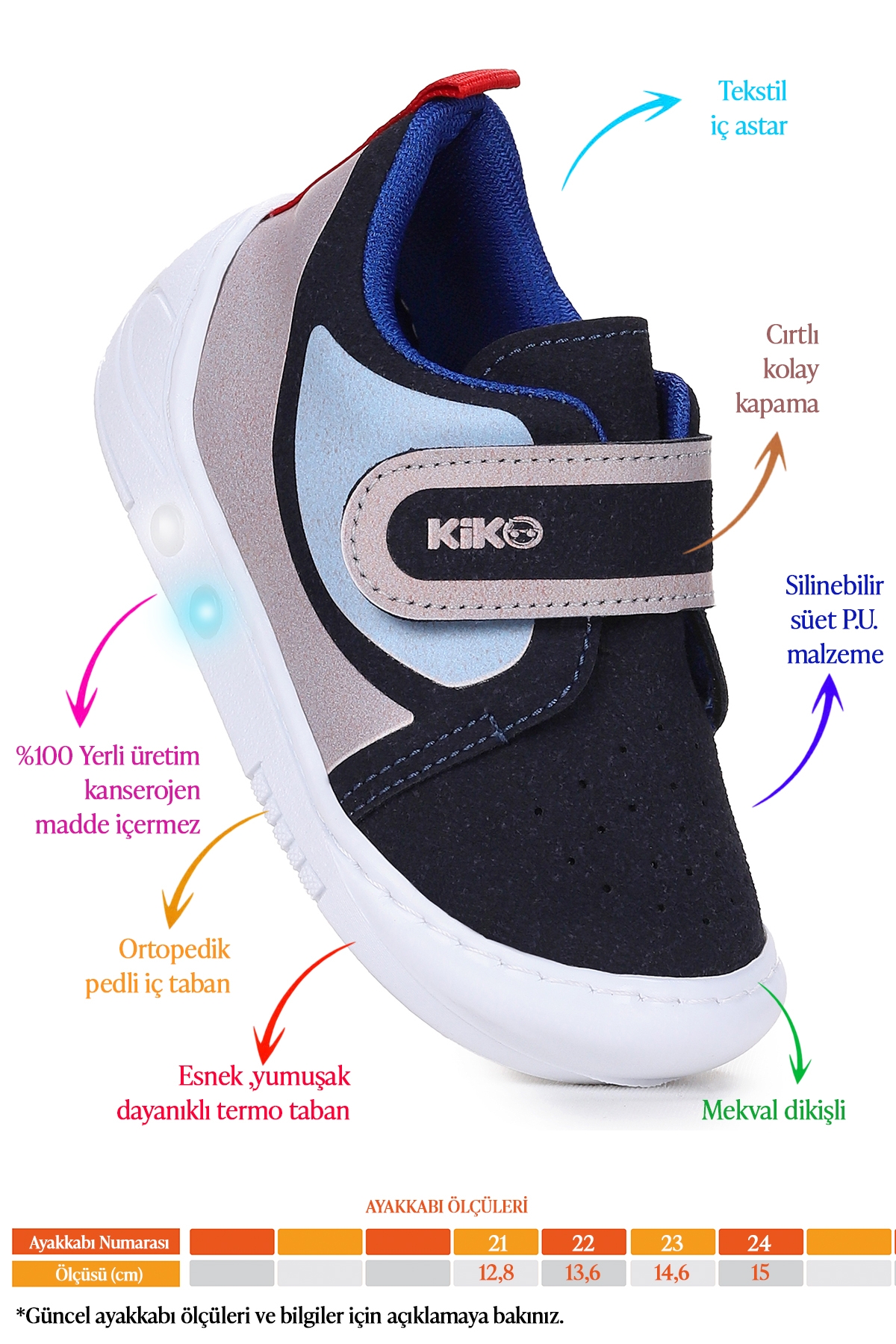 Kugan Cırtlı Işıklı Erkek Bebek Yürüyüş Spor Ayakkabı Lacivert - Mavi - Görsel 3