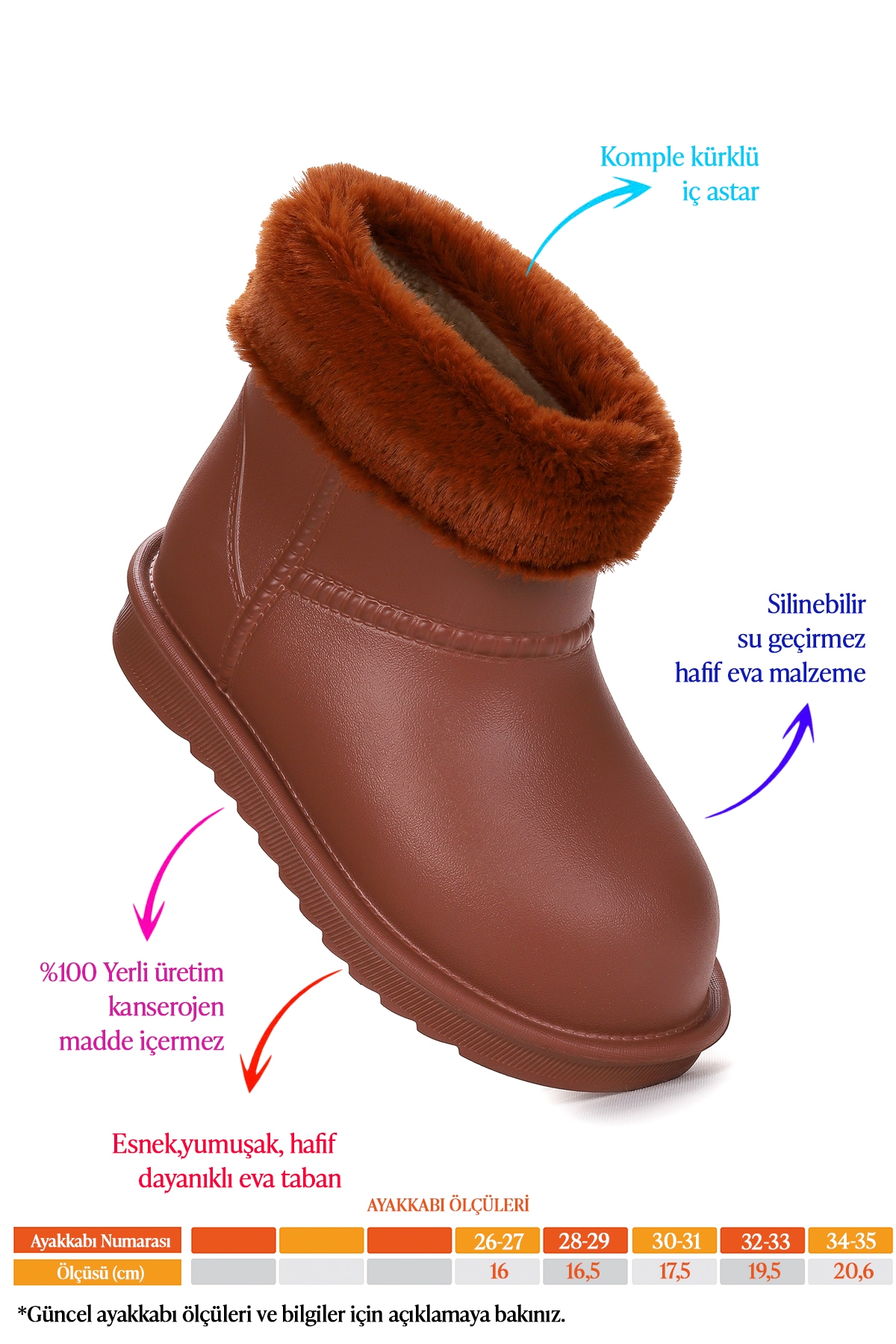 Kiko Kids Kiko Kids Geta Su Geçirmez İçi Kürklü Kız Çocuk Eva Yağmur Kar Çizme Taba Flo'da! Taba - 3. görsel