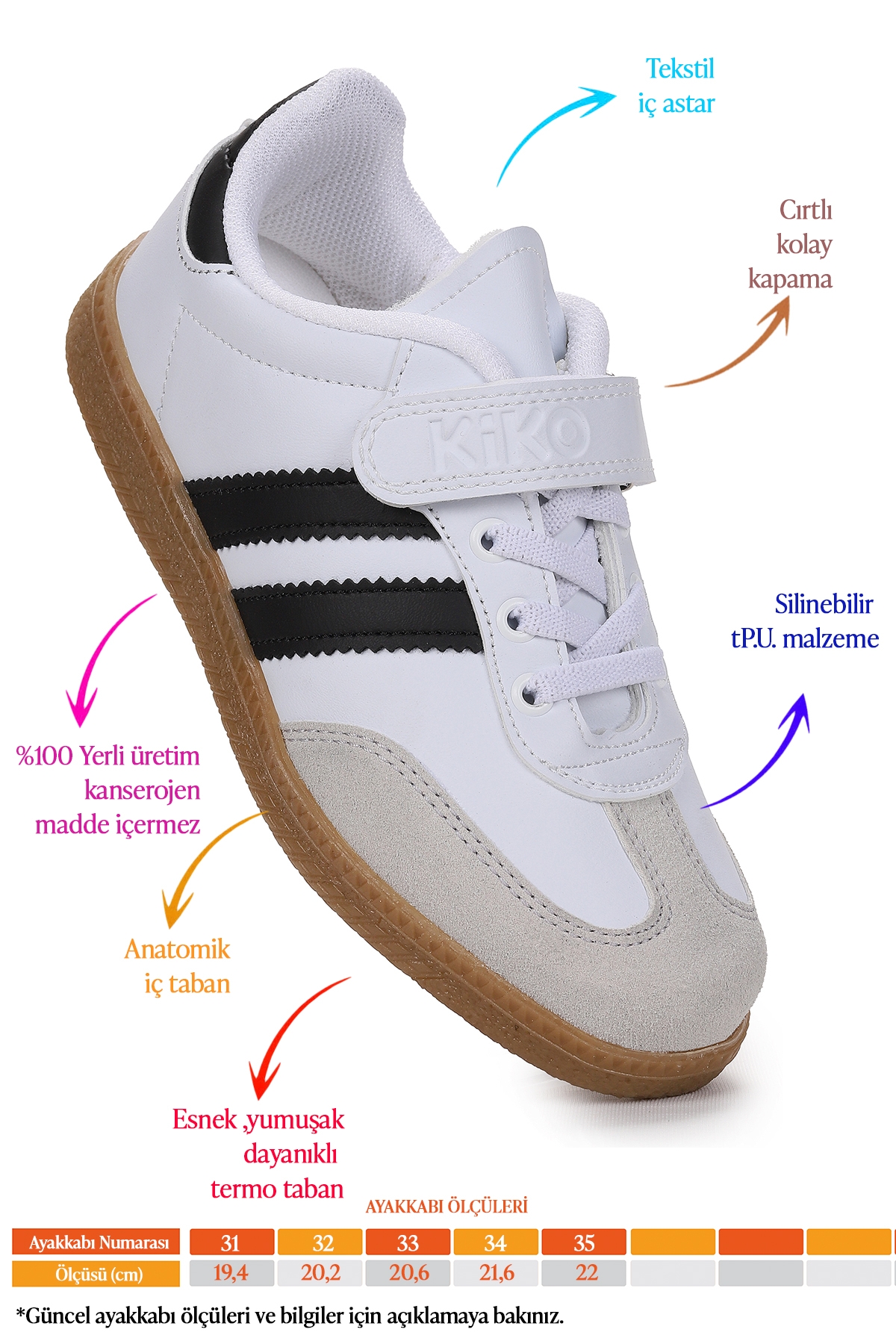 Renis Günlük Cırtlı Kız Çocuk Spor Ayakkabı Beyaz - Siyah - Görsel 3