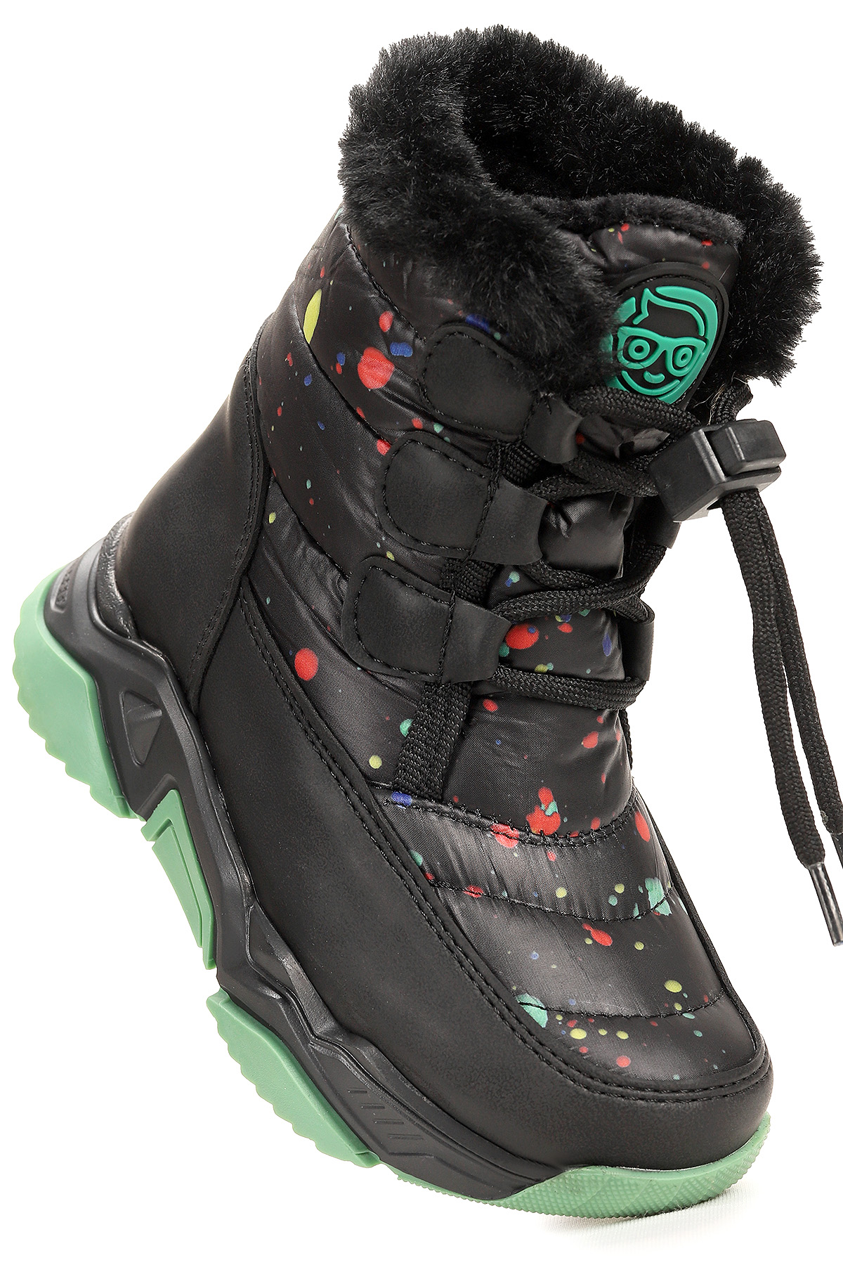 Bambu Bağcıklı Kız Çocuk Kar Botu Siyah - Yeşil - Görsel 4