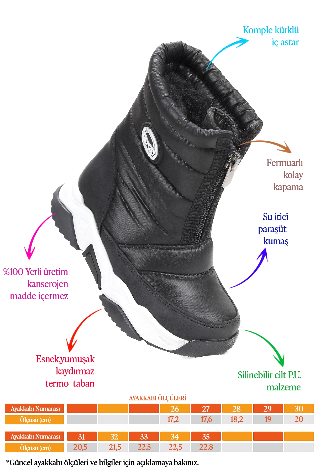 Sumo Fermuarlı Kız Çocuk Kar Botu Siyah - Beyaz - Görsel 3