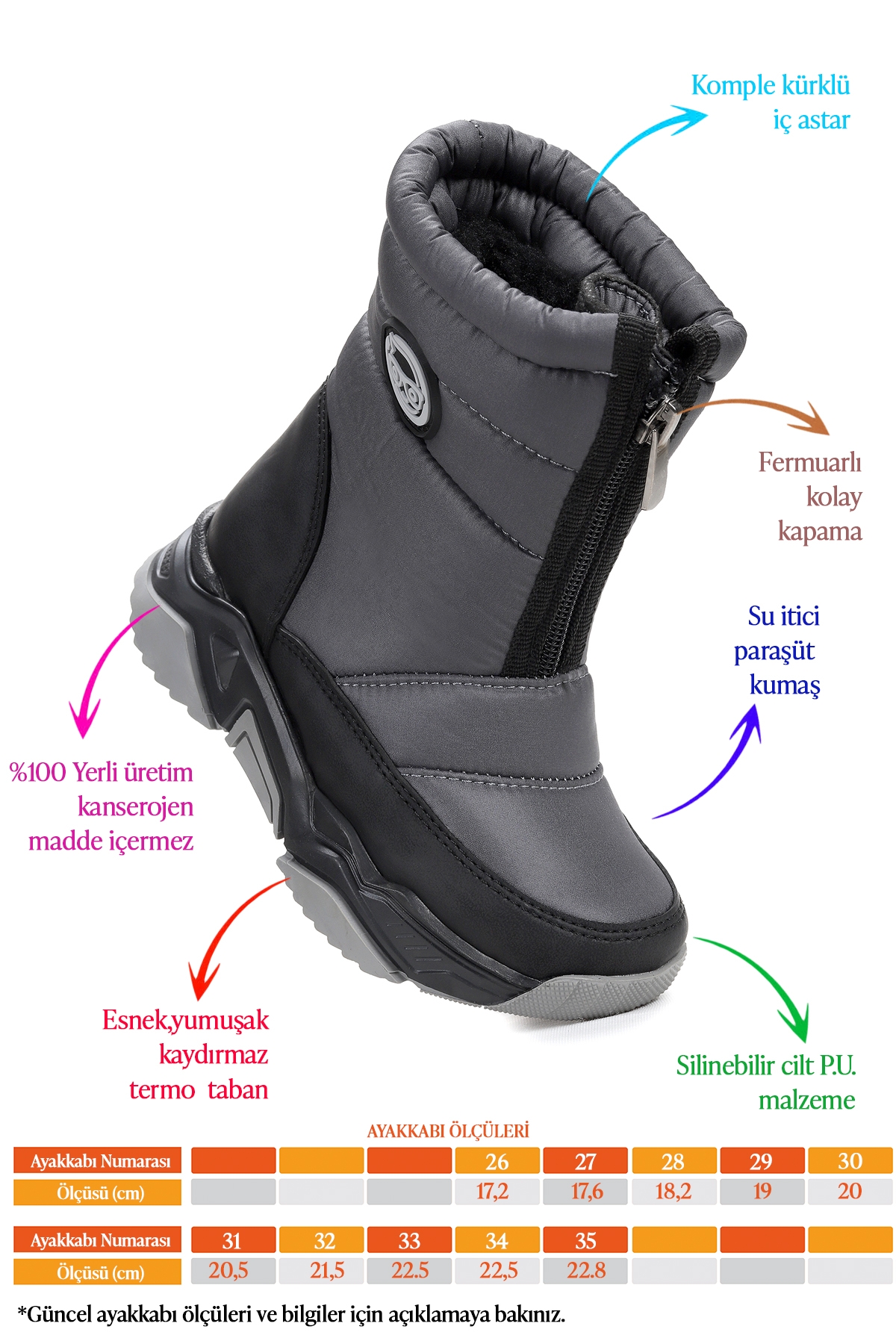 Sumo Fermuarlı Kız Çocuk Kar Botu Füme - Siyah - Görsel 3