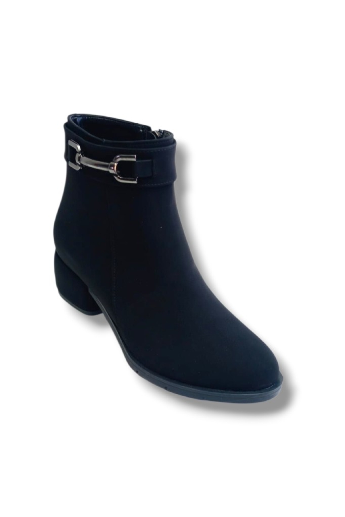 538-26 Yağlı Deri Anatomik Taşlı Toka Kalın Topuk Kadın Bot - Görsel 2
