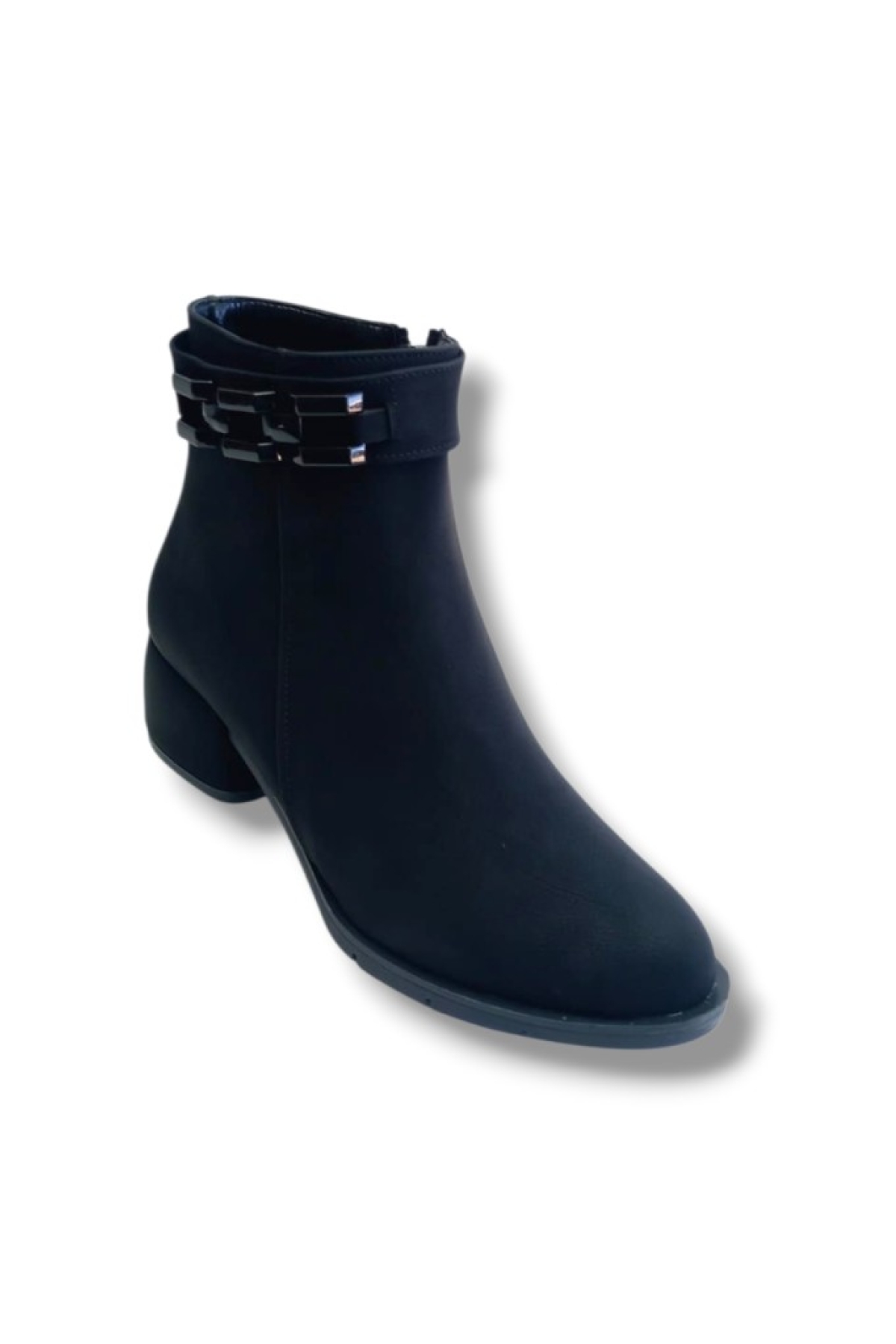 515-26 Yağlı Deri Anatomik Kare Zincir Toka Kalın Topuk Kadın Bot - Görsel 2