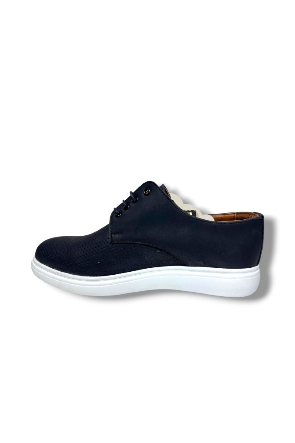 5150-26 Baskı Deri Bağcıklı Erkek Ayakkabı Lacivert Beyaz - Görsel 4