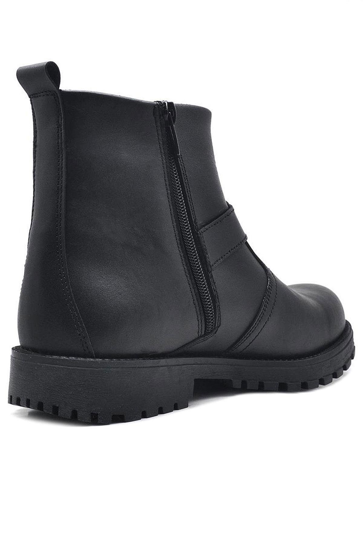 Chiron Hakiki Deri Siyah Fermuarlı Çocuk Çizme Bot - Görsel 4