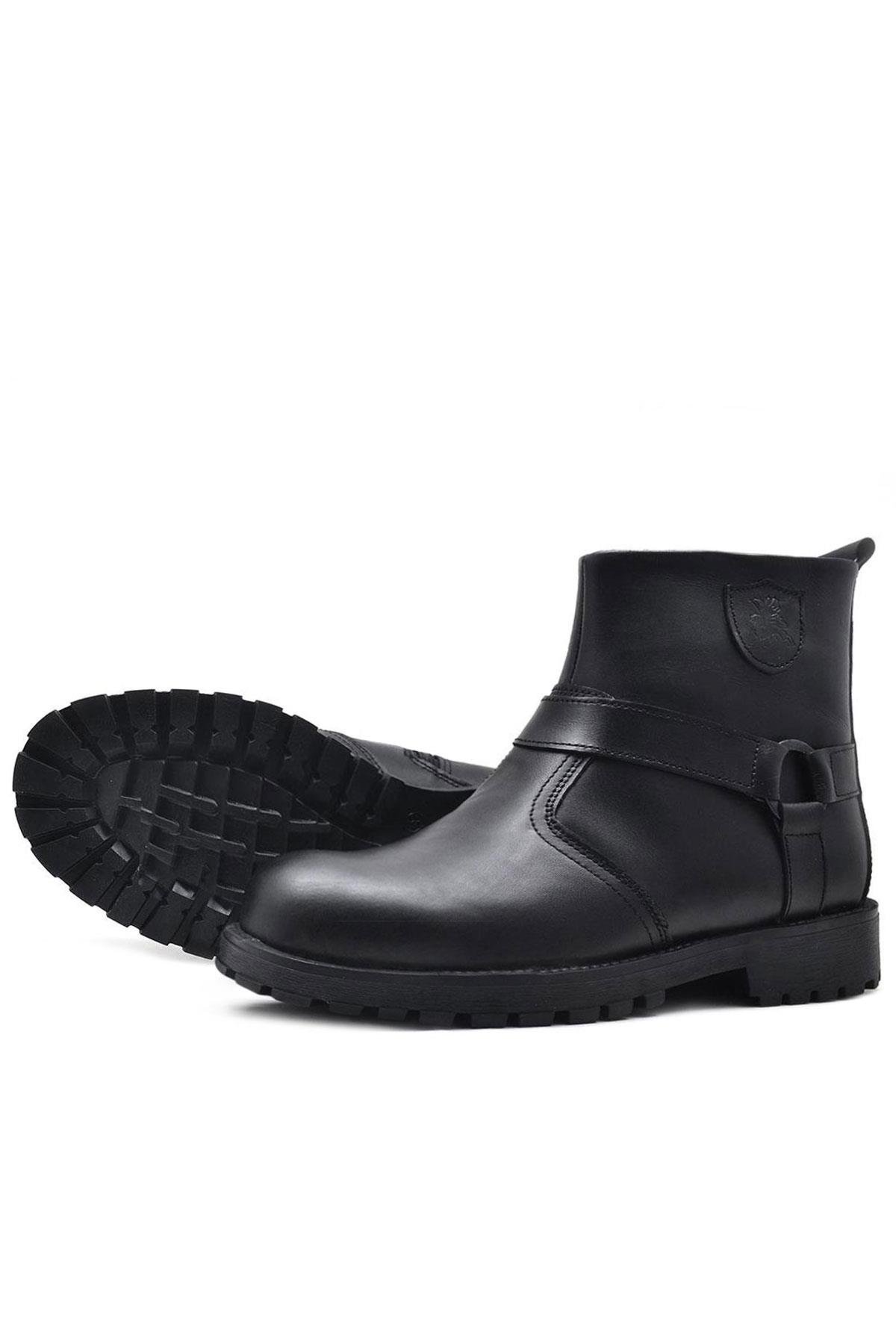 Chiron Hakiki Deri Siyah Fermuarlı Çocuk Çizme Bot - Görsel 6
