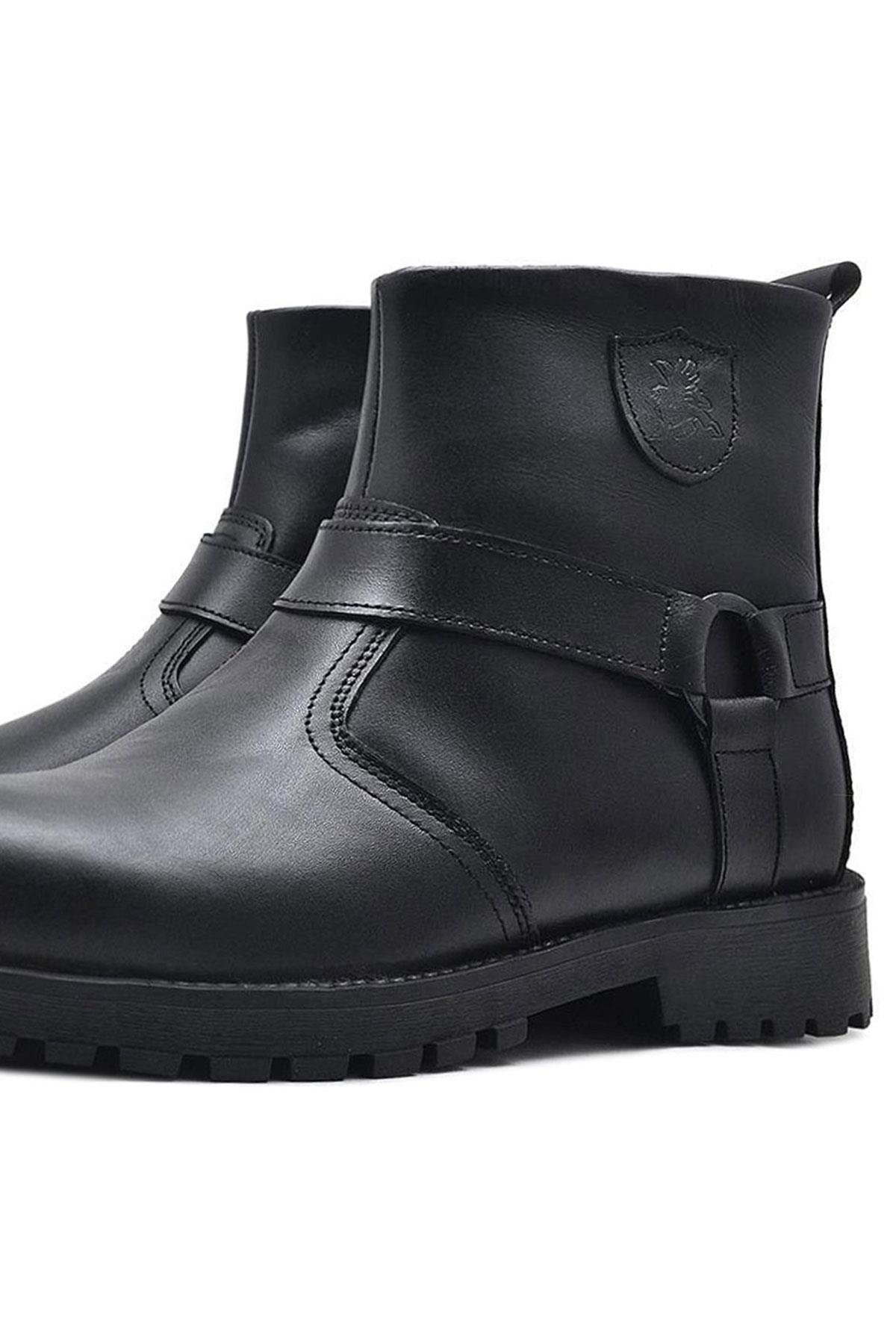 Chiron Hakiki Deri Siyah Fermuarlı Çocuk Çizme Bot - Görsel 7