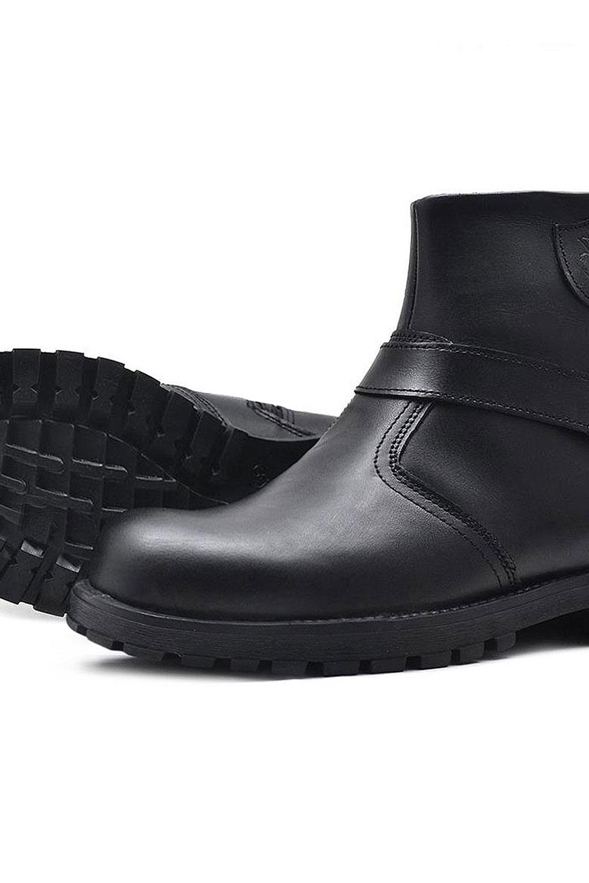Chiron Hakiki Deri Siyah Fermuarlı Çocuk Çizme Bot - Görsel 8