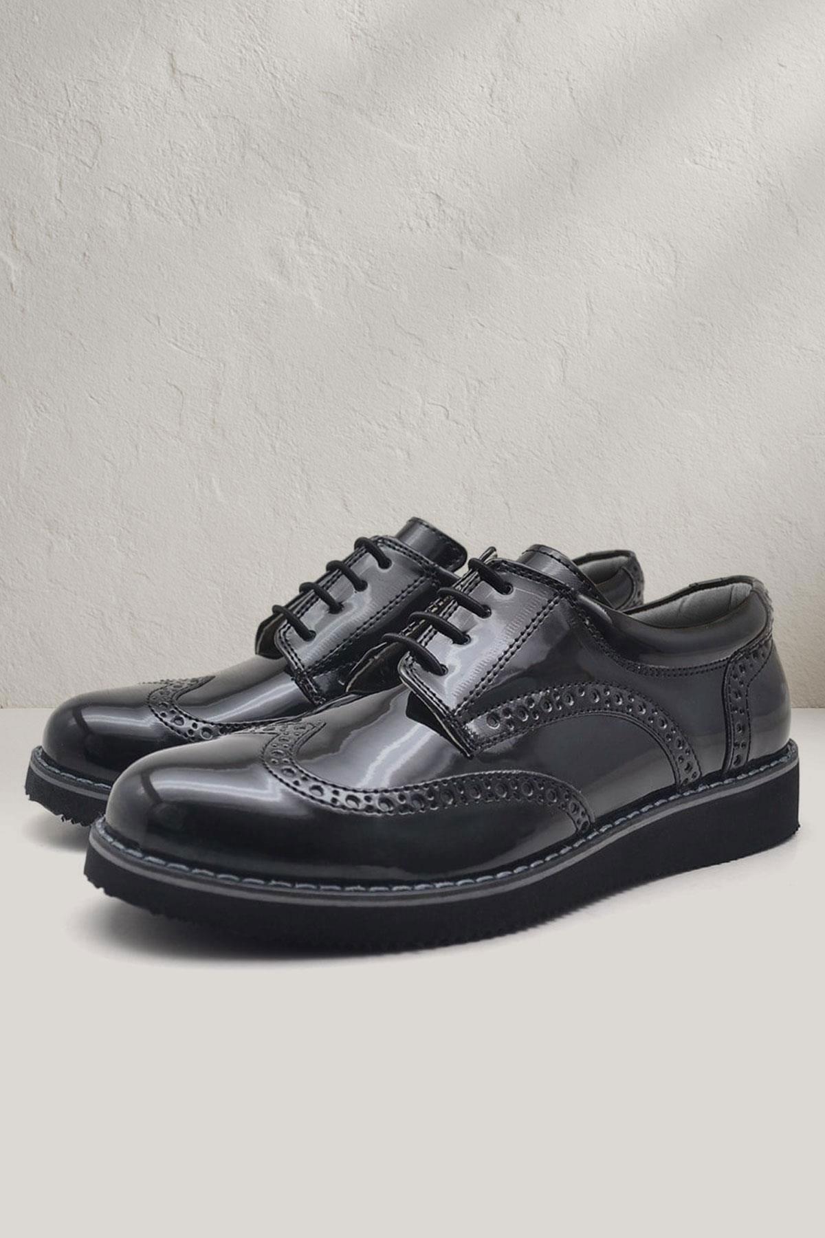 Hidra Siyah Rugan Lastik Bağcıklı Erkek Çocuk Klasik Ayakkabı - Görsel 3
