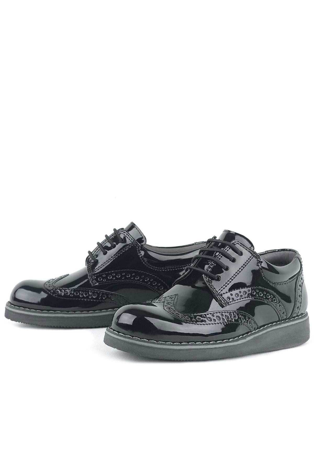 Hidra Siyah Rugan Lastik Bağcıklı Erkek Çocuk Klasik Ayakkabı - Görsel 5