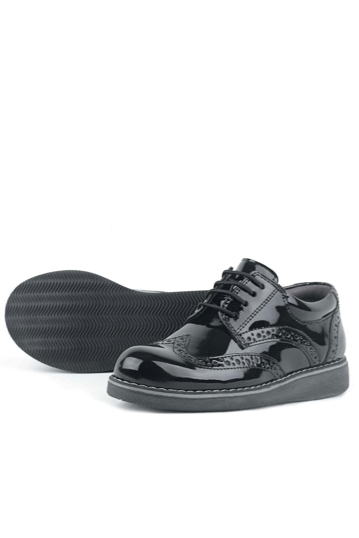 Hidra Siyah Rugan Lastik Bağcıklı Erkek Çocuk Klasik Ayakkabı - Görsel 6