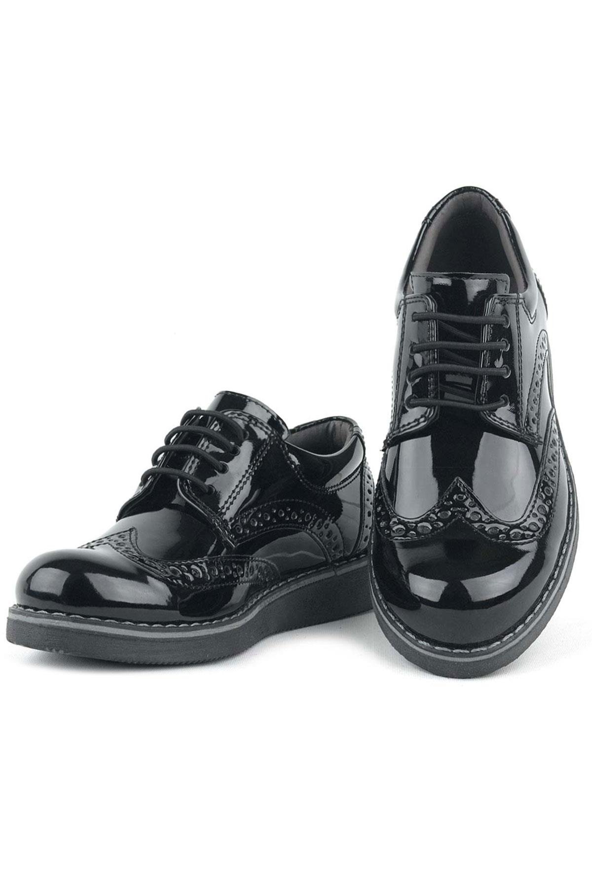 Hidra Siyah Rugan Lastik Bağcıklı Erkek Çocuk Klasik Ayakkabı - Görsel 7